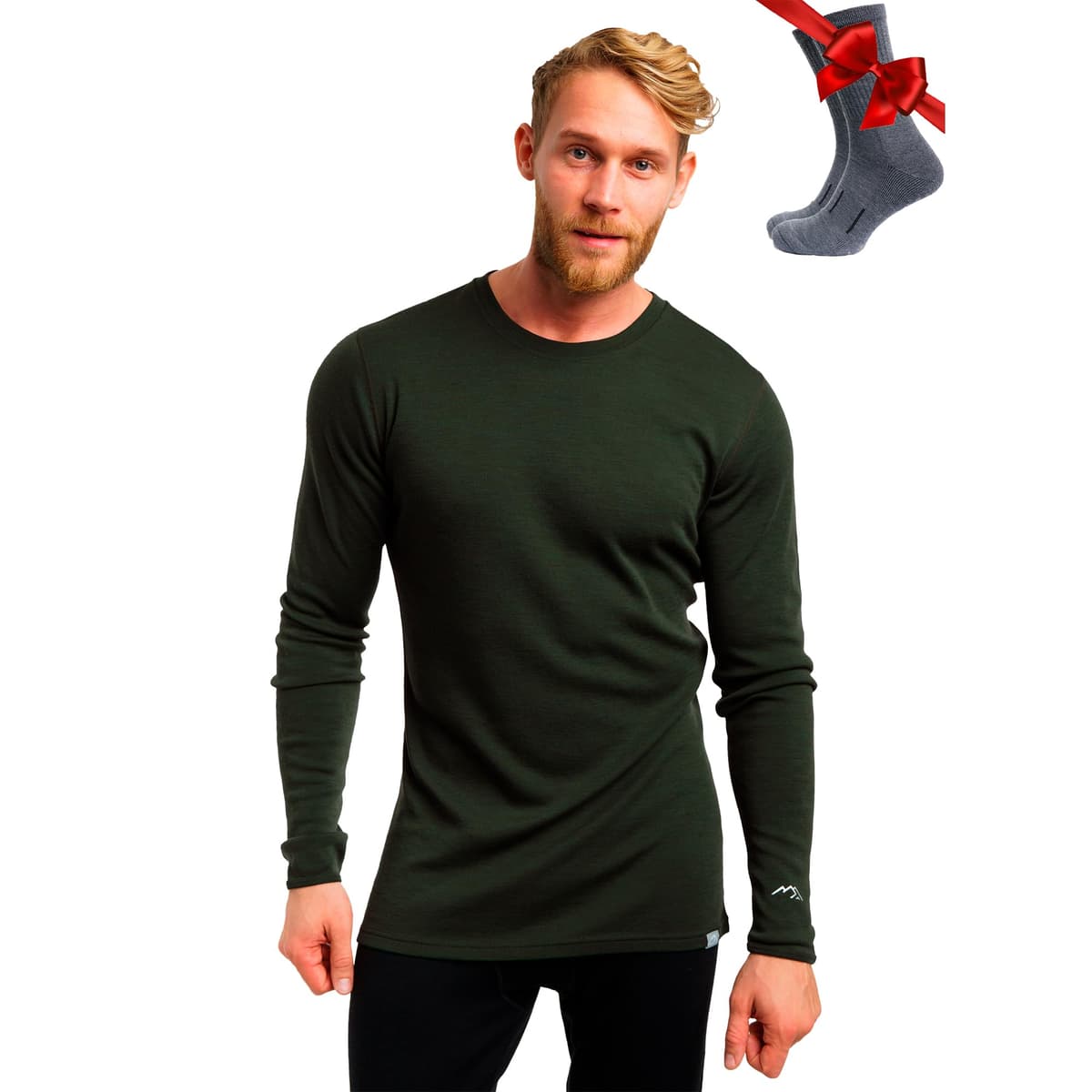 Merino.tech Camiseta Lana Merino Hombre - Deportiva Ropa Térmica 100% Lana Merino Ligero, Medio, Pesado con Calcetines — view 2