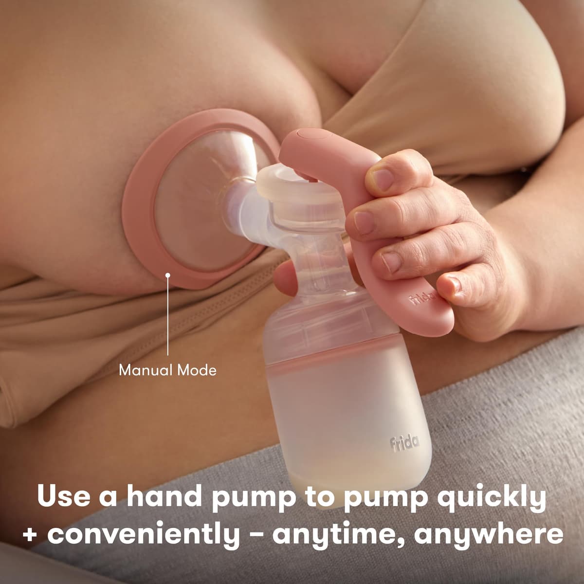 Frida Mom 2-in-1 Breast Pump: Manual Hand Pump & Hands-Free Automatic Suction Cup, Dual-Mode, Wireless Milk Collector, Ergonomic Handle, SoftFeel Flange for Breastfeeding — view 4