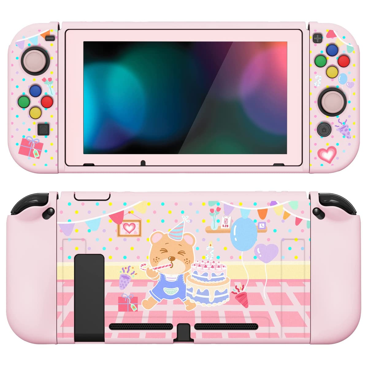 playvital ZealProtect Soft Protective Case for Nintendo Switch, Flexible Cover Protector for Switch with Screen Protector & Thumb Grip Caps & ABXY Direction Button Caps - Cherry Bunny & Cherry Bear — view 44