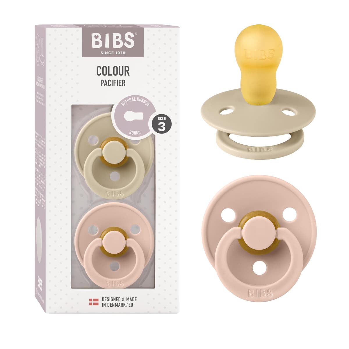 BIBS Colour Soother 2-Pack, BPA Free Dummy Pacifier, Round Nipple. Natural Rubber Latex, Size 2 (6-18 Months), Sky Blue/Steel Blue — view 45