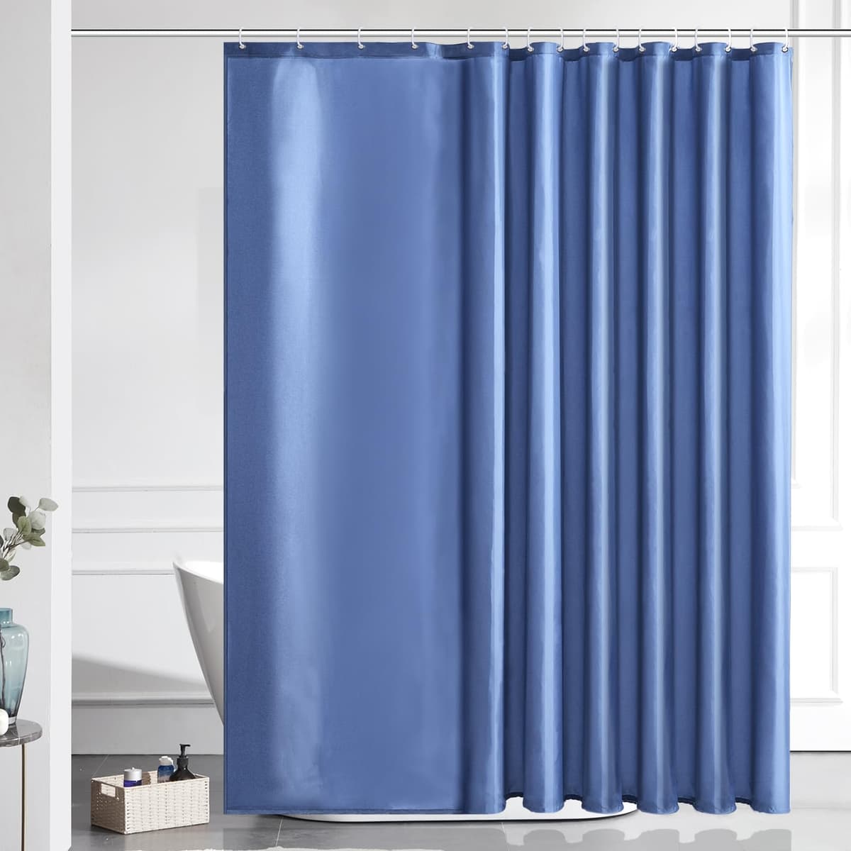 Furlinic Navy Shower Curtain Anti Mould Resistant Waterproof Bathroom Curtains Washable Polyester Fabric 90x180cm with Weight Tape for Bath Wet Room 35x72 Inch. — view 139
