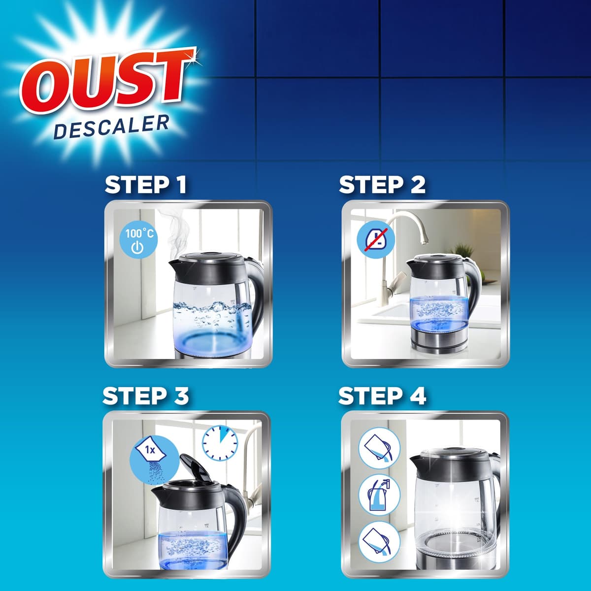 Oust Powerful All Purpose Descaler, New Formula, Limescale Remover – Optimal for Kettles, Coffee Machines, Irons and Shower Heads, 3 pack, unscented — view 3