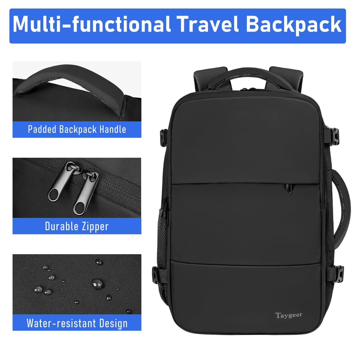 Taygeer for New Ryanair Cabin Bags 40x30x20 Underseat, Travel Backpack Cabin Size, Rucksack for Plane Hand Luggage Backpack for Travelling, Ryan Air Cabin Bag 40x30x20 with Separate Shoe Pouch, Black — view 6