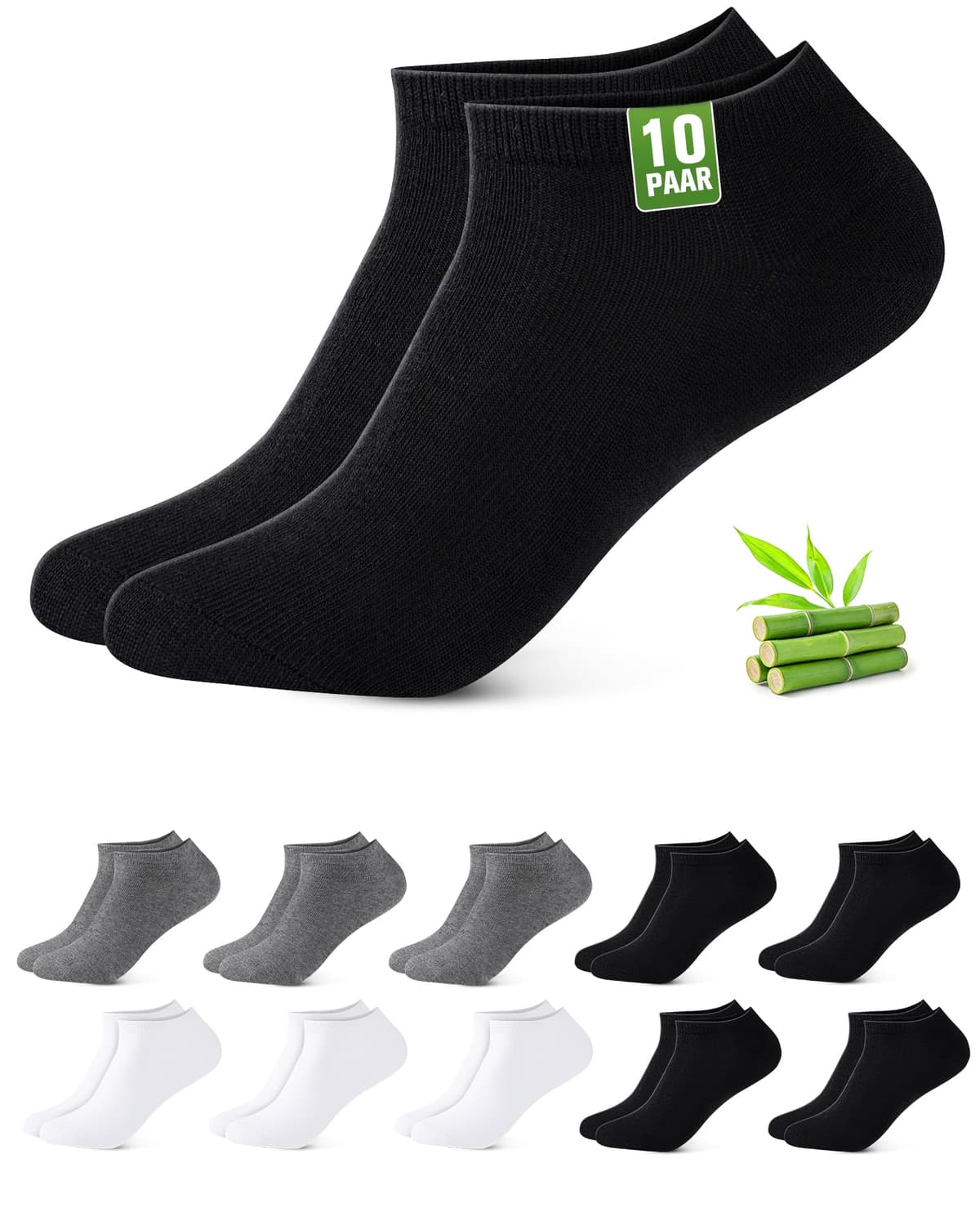 10/20 Pares Calcetines Tobilleros Hombre Mujer De Bambú – Calcetines Cortos Hombre Verano, Absorción Humedad, Ultra Suaves, Transpirables, Anti-Sudor, Negro | Blanco | Gris | Azul — view 10