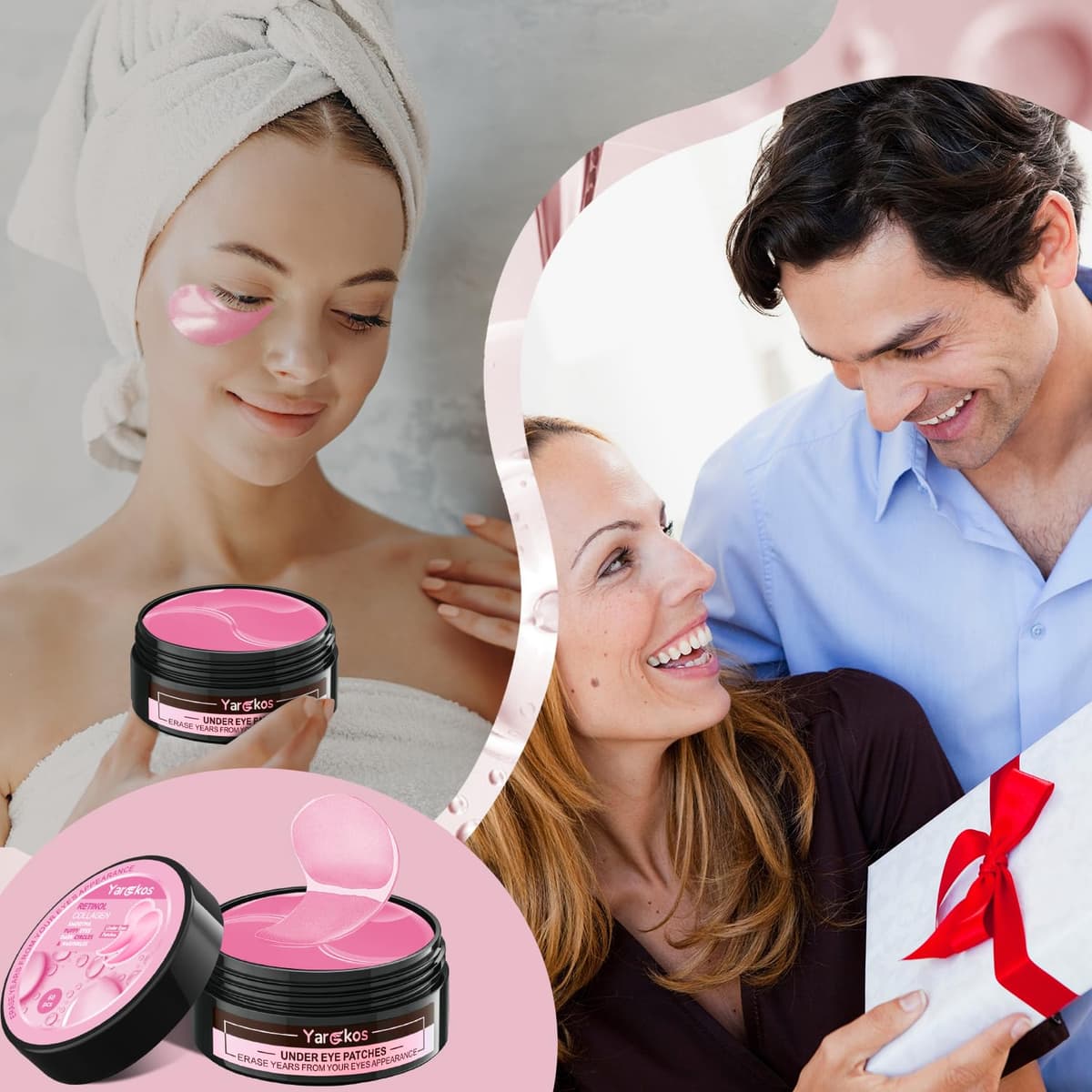 Pink Undereye Mask (60 Pcs), Collagen Hydrating Gel Pads, Reduce Puffiness, 30 Pairs Under Eye Patches for Dark Circles Puffy Eyes Treatment, Wrinkle, Women Men Beauty Personal Skin Care Products — view 7