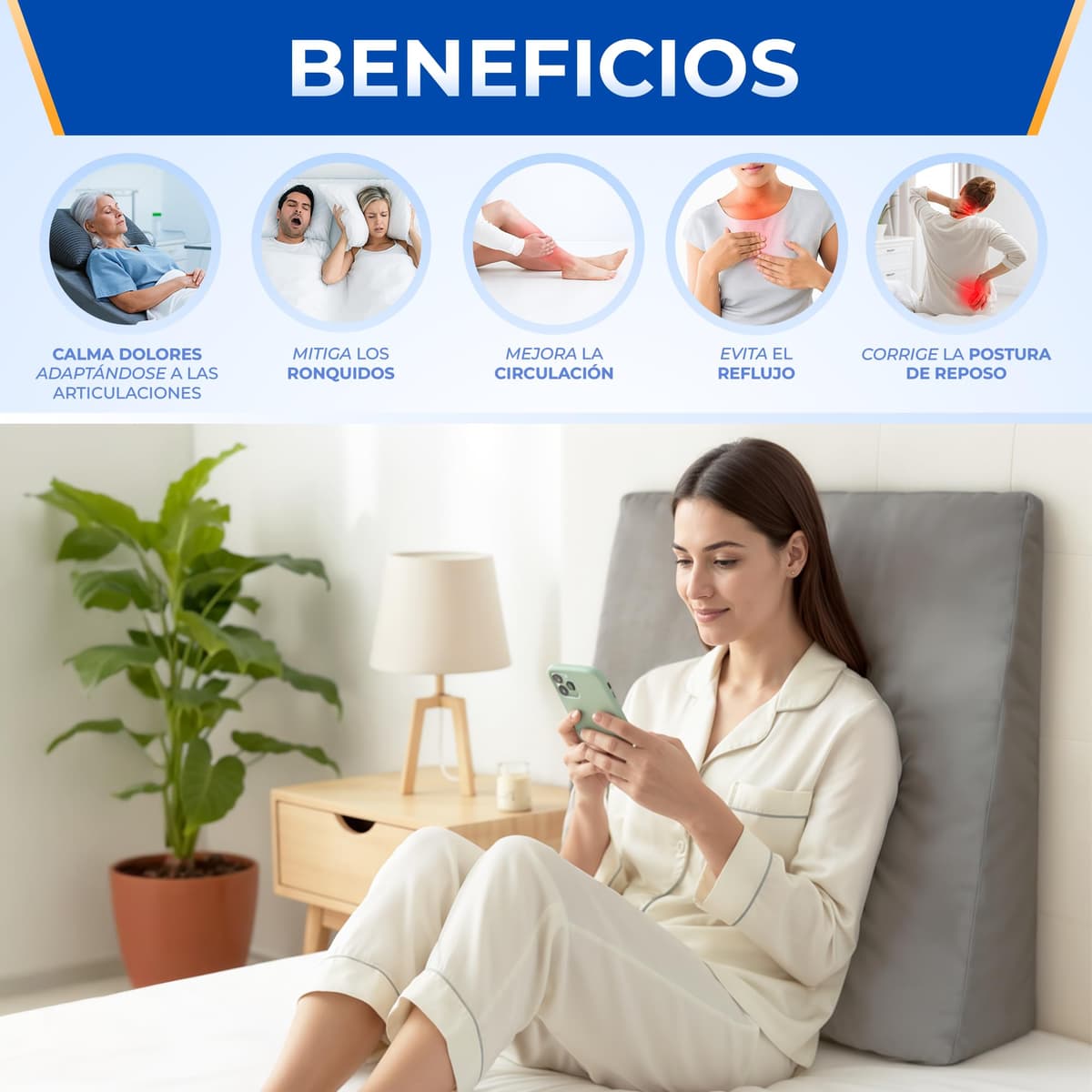 NEROKU® Cuña Antireflujo Adulto y Cojin Lectura Cama - Respaldo Cama y Almohada Cuña que Mejora Circulación, Descanso y Sueño - Almohada de Lectura y Almohada Antironquidos - Cojines Cama Cojines Sofa — view 4