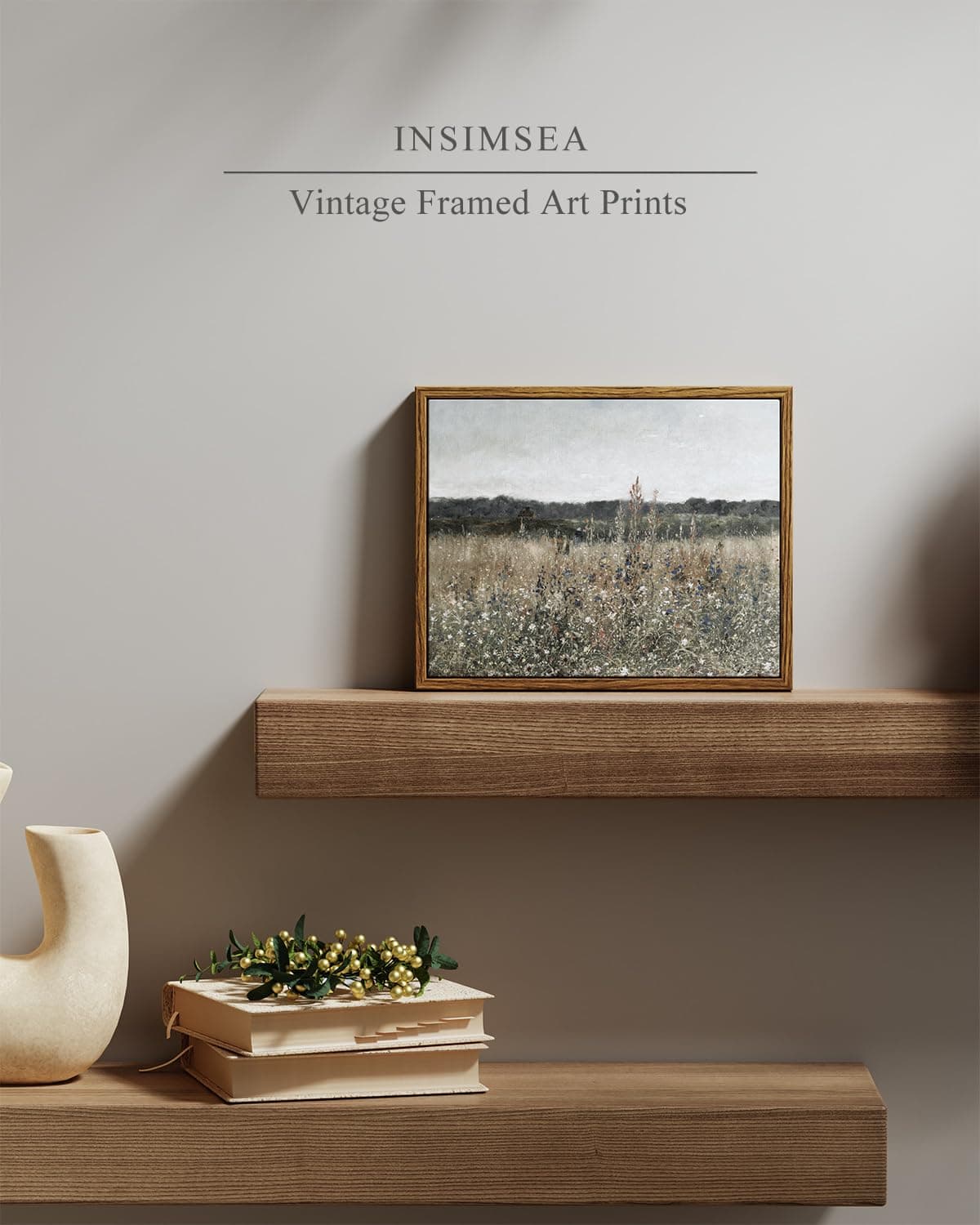 InSimSea Framed Canvas Wall Art, Meadow with Flowers Painting, Landscape for Living Room, Bedroom, Home, Bathroom Decor, 8x10 — view 2