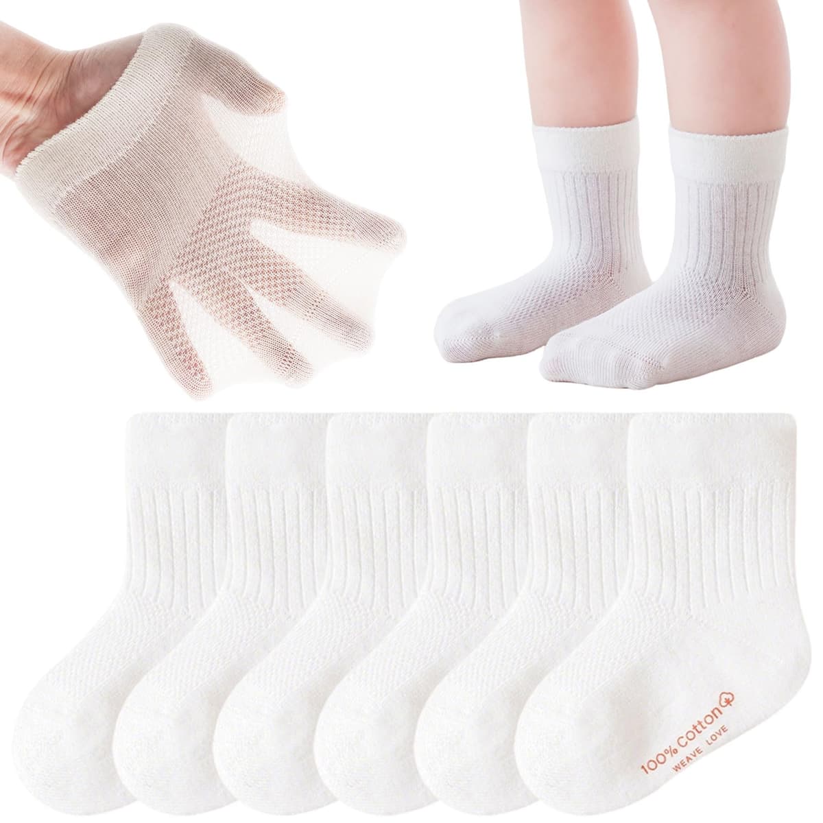Calcetines de Algodón transpirables 6 pares Bebés Calcetines de verano Niñas Niños