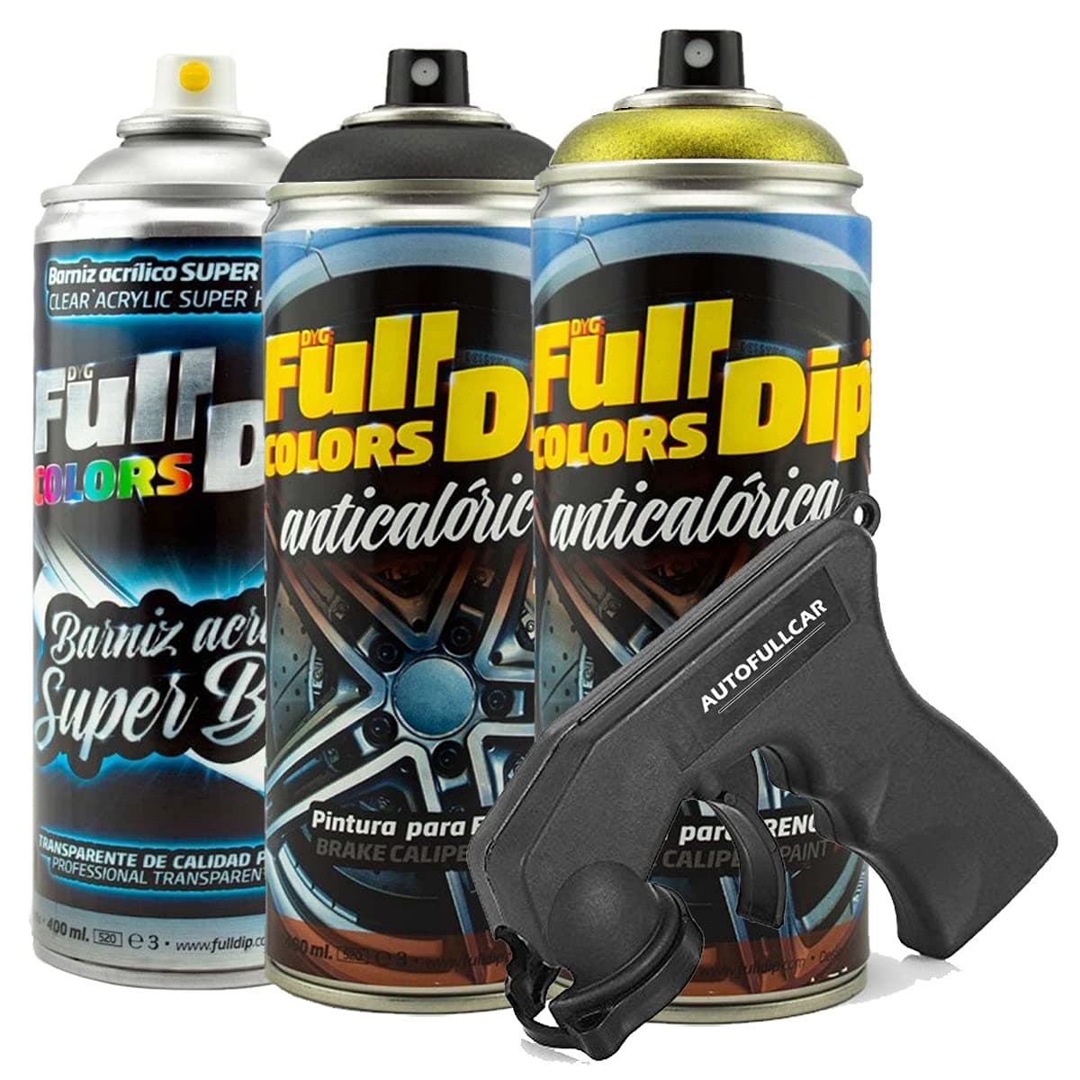 AutoFullCar - Pintura ANTICALÓRICA Acrílica Brillo Full Dip para Pinzas DE Freno - 2 x Spray 400 ml (Amarillo Brillo) — view 2