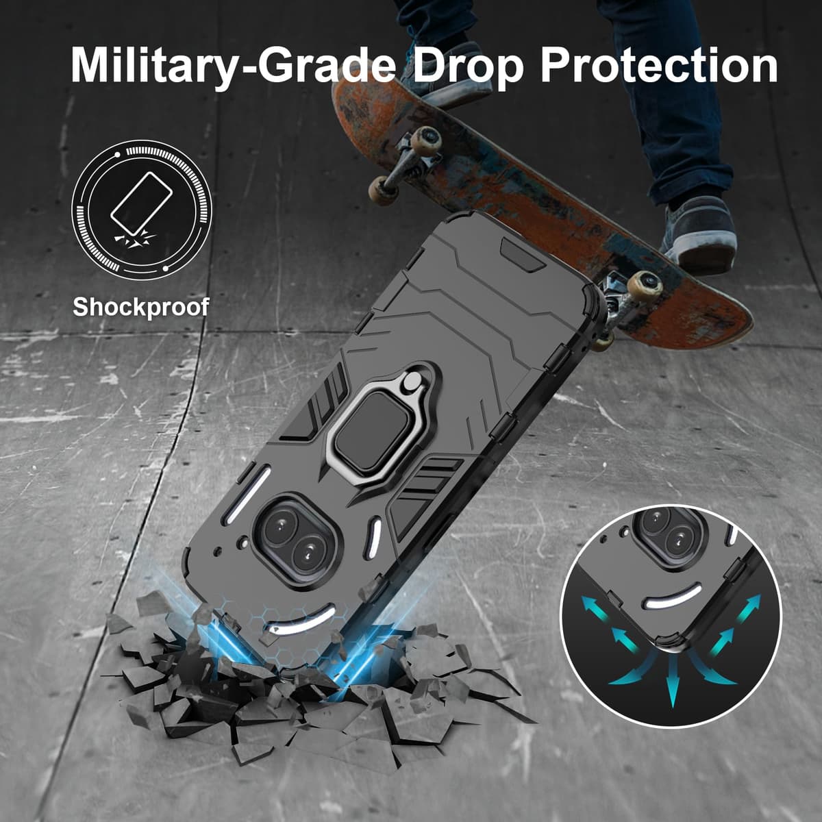 Funda para CMF Phone 2 Pro, Carcasa Antigolpes con Soporte anular metálico, Case Protectora de Grado Militar, Negro — view 701