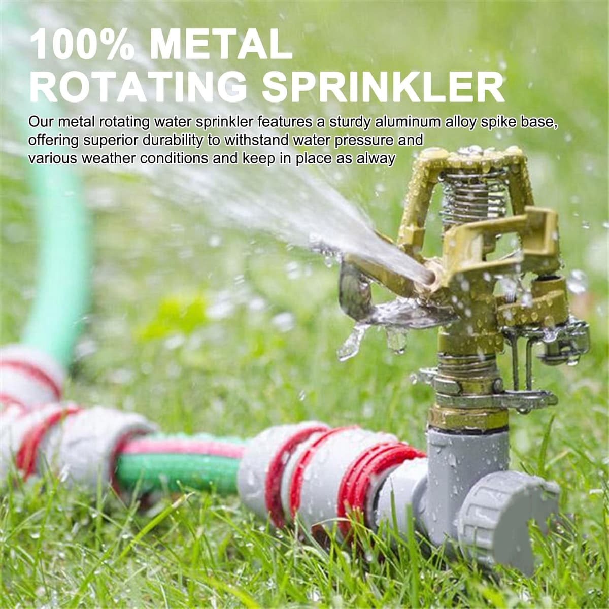 2 Pack Impact Lawn Sprinklers for Yard, Heavy Duty Water Sprinkler Head with Aluminum Alloy Spike Base, Adjustable Watering Sprinklers for Large Area Patio Lawn Garden Irrigation — view 2