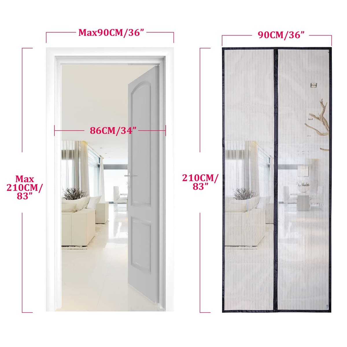 Puerta de Malla Magnética Apalus, Cortina Hecha de Malla, Cierre Magnético de Arriba a Abajo Automáticamente, Mantiene el Aire Fresco (90x210 CM, Negro) — view 4