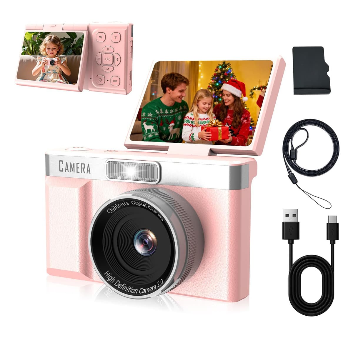 Kids Digital Camera FHD 1080P Digital Camera For Kid With 32GB Card,2'' Flip 180 ° Screen With Support For Selfie Vlog Cam,Compact Camera With Flash,Birthday for Kids Boys Girls.