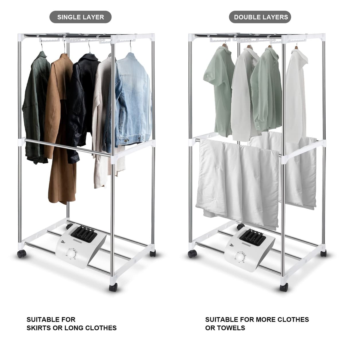 Electric Clothes Dryer Warm Air Drying Wardrobe Electric Clothes Drying Rack Double layer Stackable for Apartments 1500W Blue — view 4