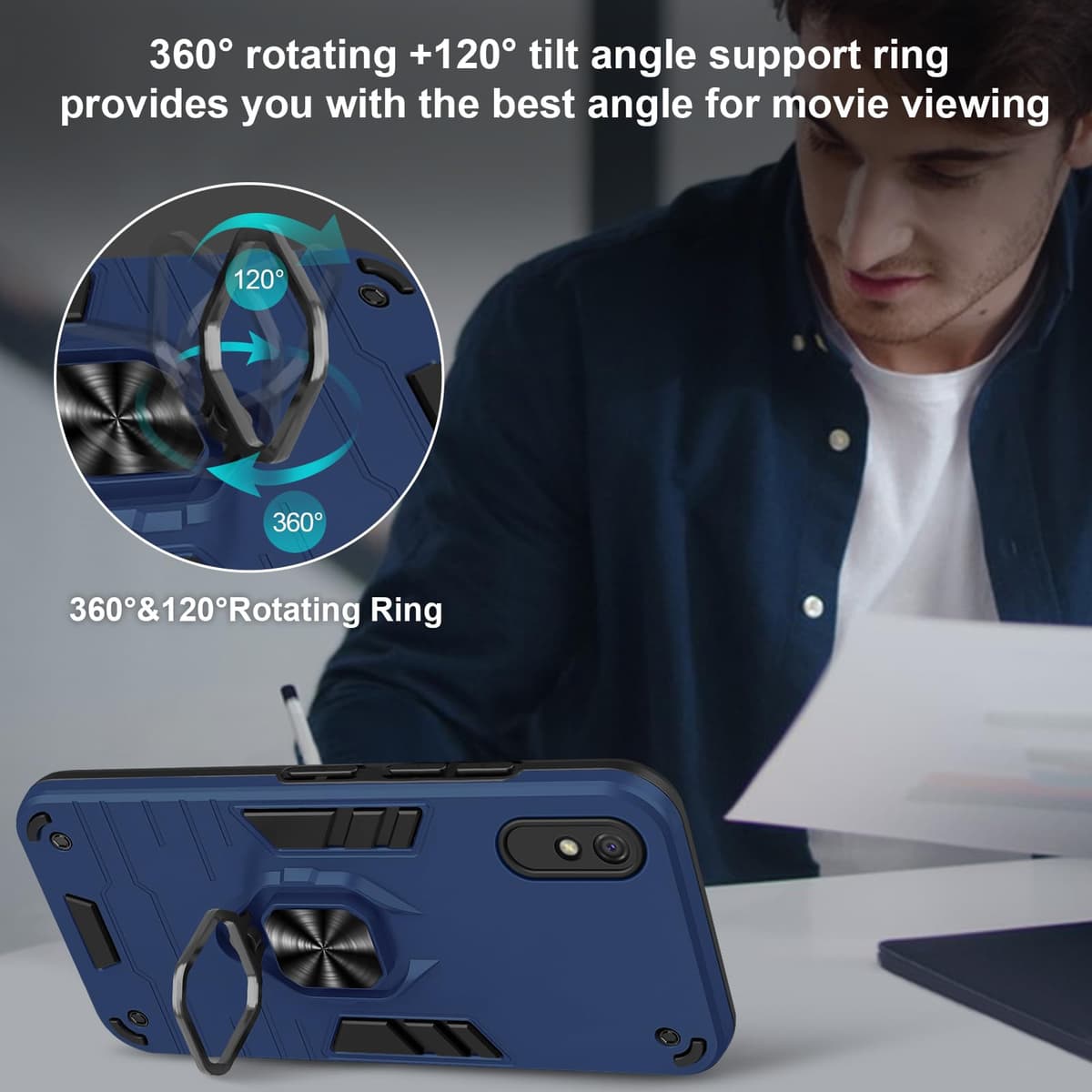 Funda para CMF Phone 2 Pro, Carcasa Antigolpes con Soporte anular metálico, Case Protectora de Grado Militar, Negro — view 1628