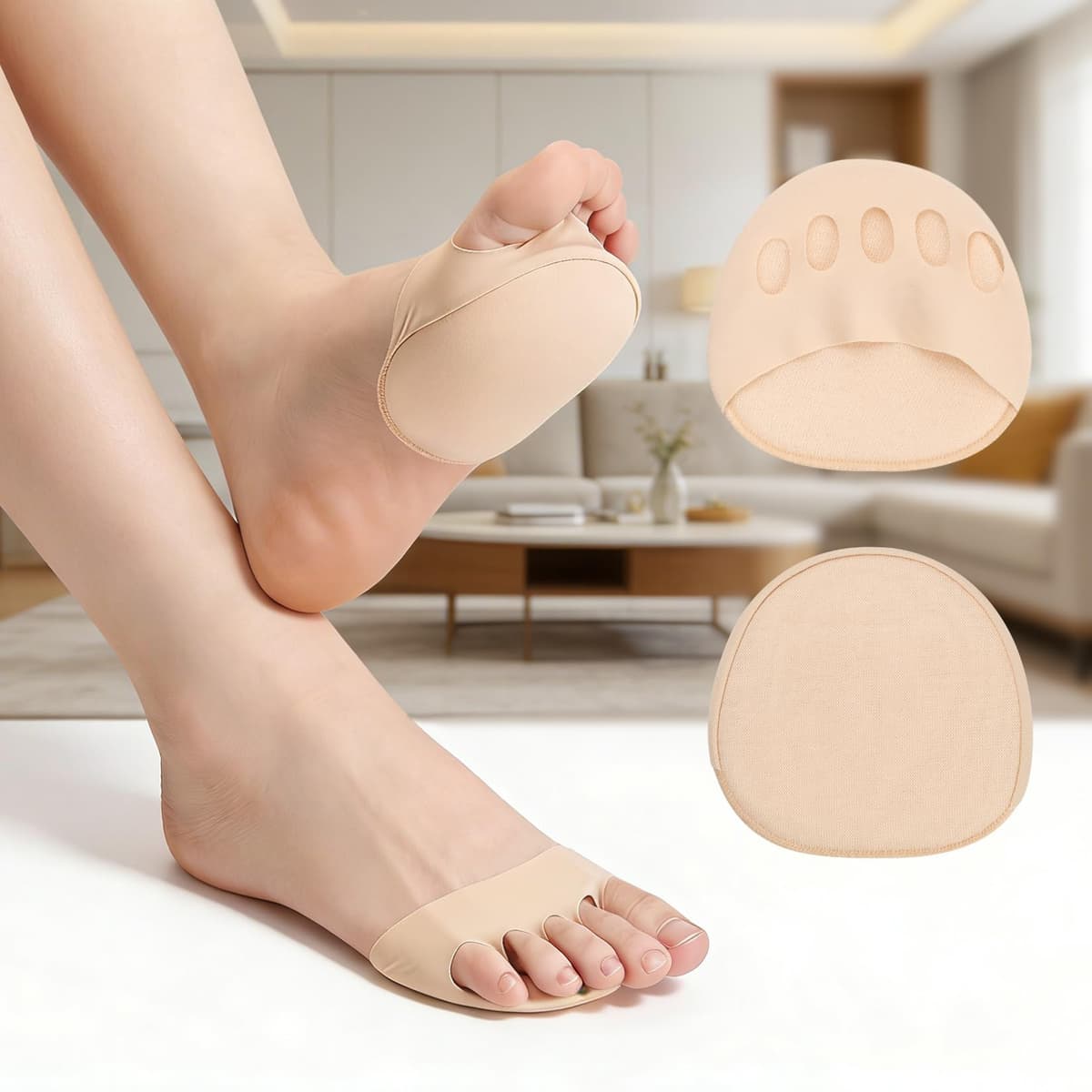 Plantillas metatarsianas, almohadillas para la bola del pie, 2 pares, calcetines transpirables de cinco dedos y medio, soporte antiolor para el antepié para mujeres y hombres, se ajusta a zapatillas