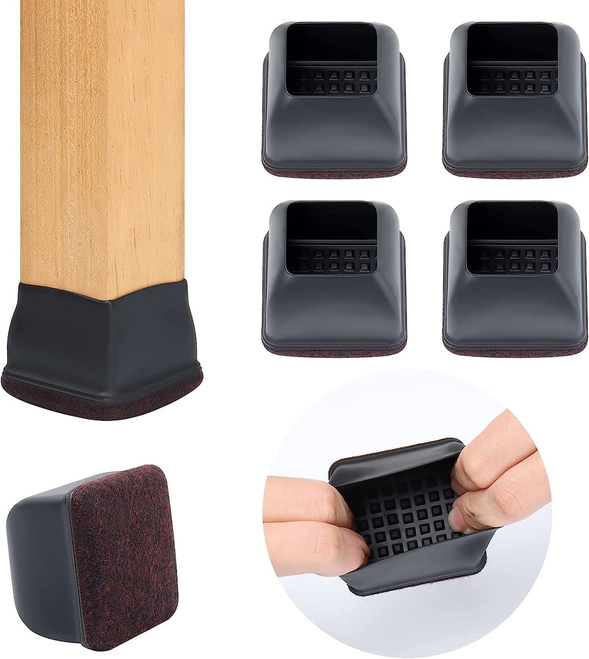 Ezprotekt Protectores de Suelo Transparentes para Patas de Silla 20-28mm, 16 Tapones de Silicona con Fieltro Envuelto, Fundas de Silicona Redondo — view 56