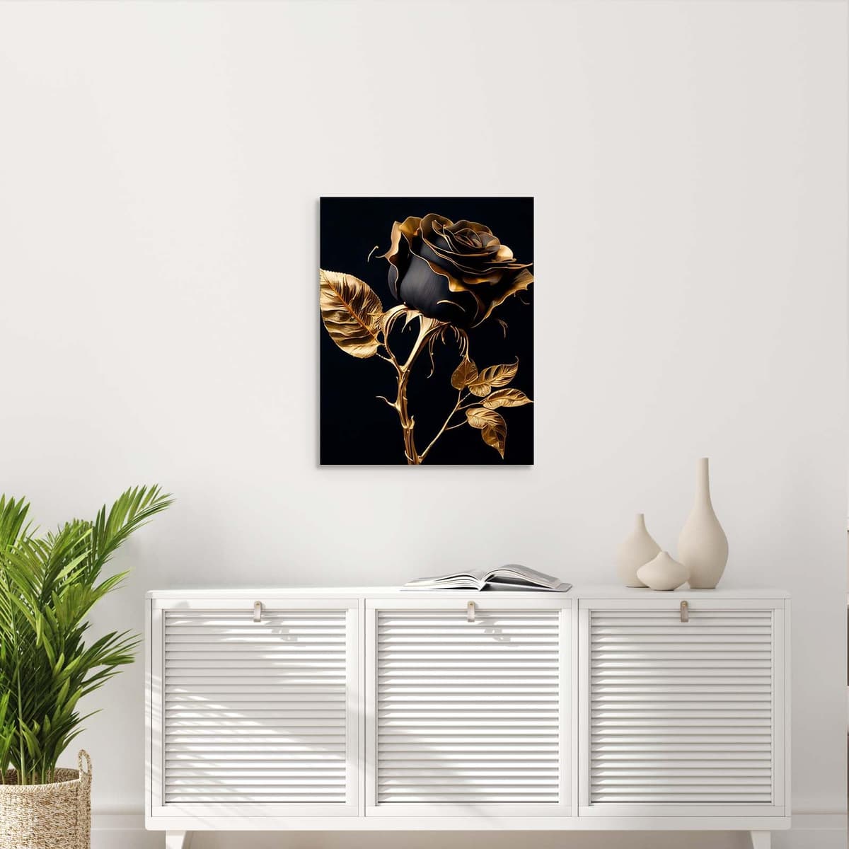 Galmcook Framed Canvas Wall Art 12x16 Inch Black and Gold Rose Modern Artwork Elegant Floral Wall Canvas for Living Room Bedroom Hallway Wall Decoration Prints with Hooks Magic Tape and Nails — view 4