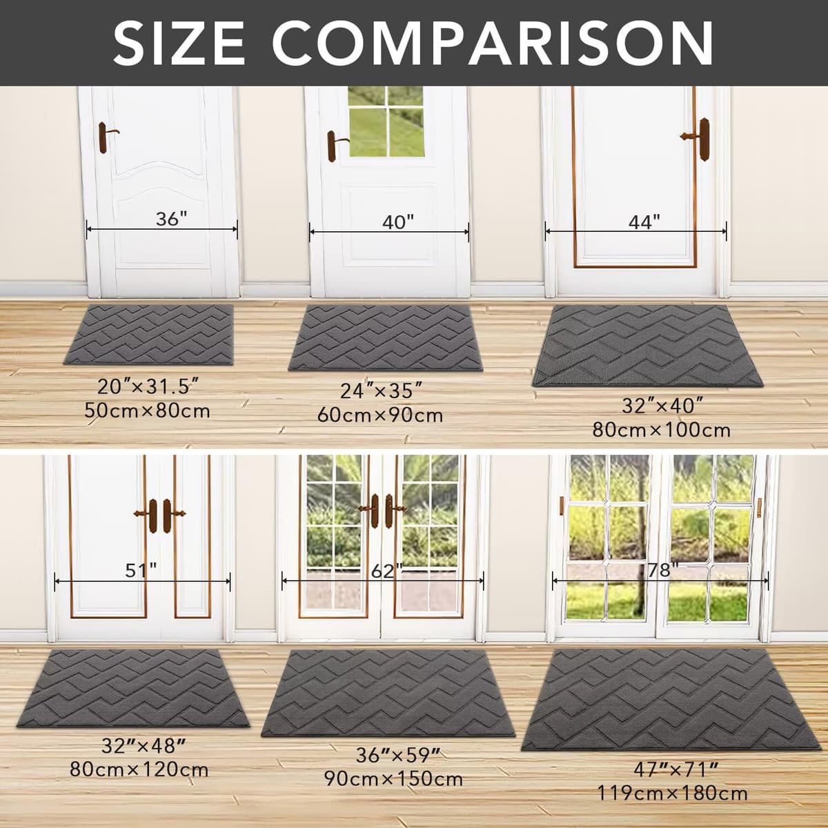 Biscpro Door Mats Indoor,Dirt Trapper Mat Absorbent Non-Slip Low Profile Doormat for Entrance,Inside, Kitchen,Front Door Mat Washable for Pets and Dogs— 50x80cm,Grey — view 3