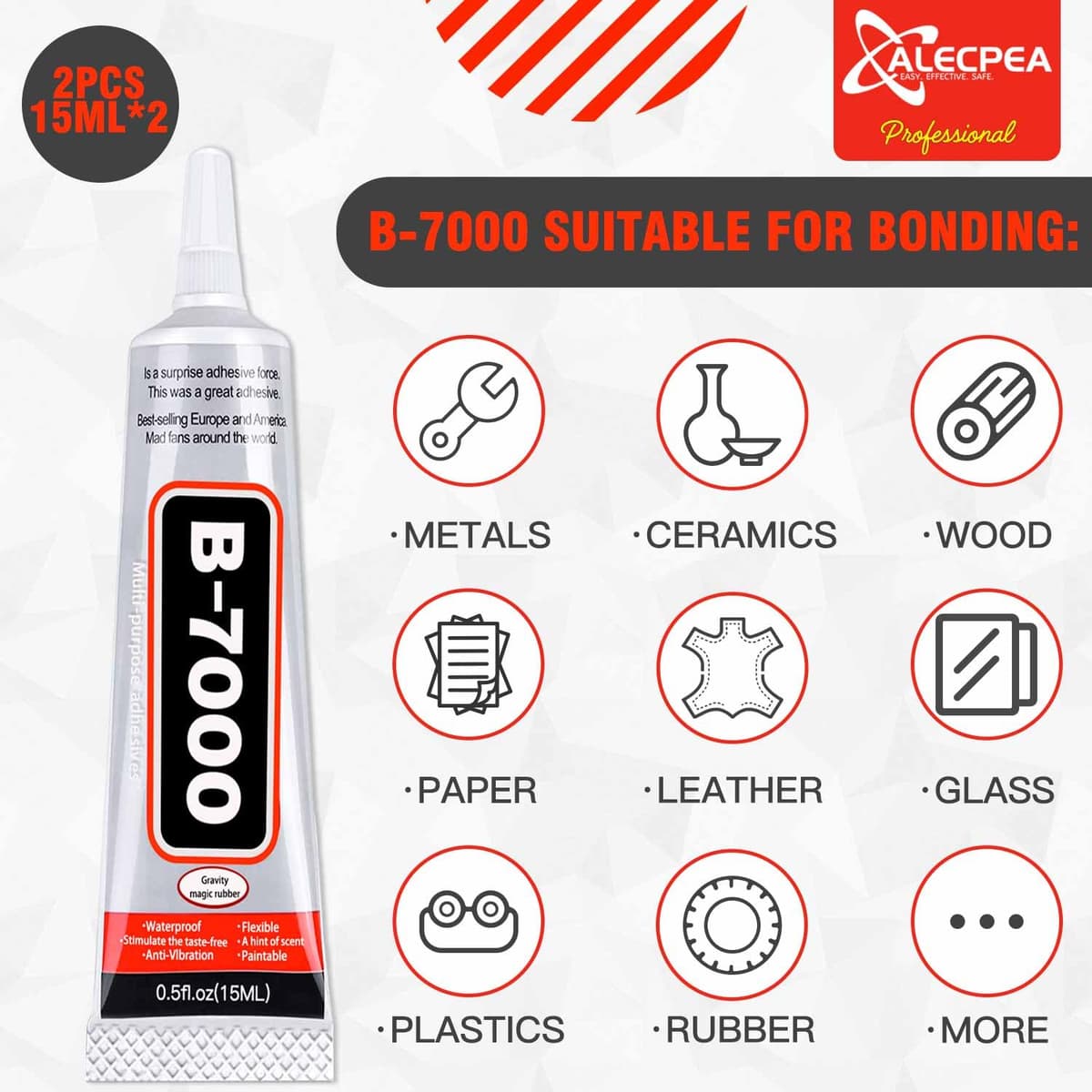 B-7000 Craft Glue for Jewelry Making - 15ml/0.5oz (2 Pack) - Multi-Function B-7000 Super Adhesive Glues Liquid Fusion Glue for Rhinestones Crafts, Clothes Shoes, Fabric, Jewelry Making, Cell Phones — view 2