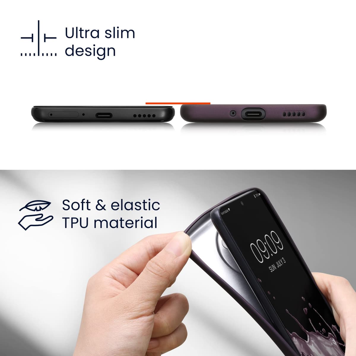 kwmobile Carcasa Compatible con Xiaomi Redmi Note 14 Pro 5G / Poco X7 Funda - Funda Ultrafina de TPU con Bordes elevados - Lavanda Metalizado — view 2