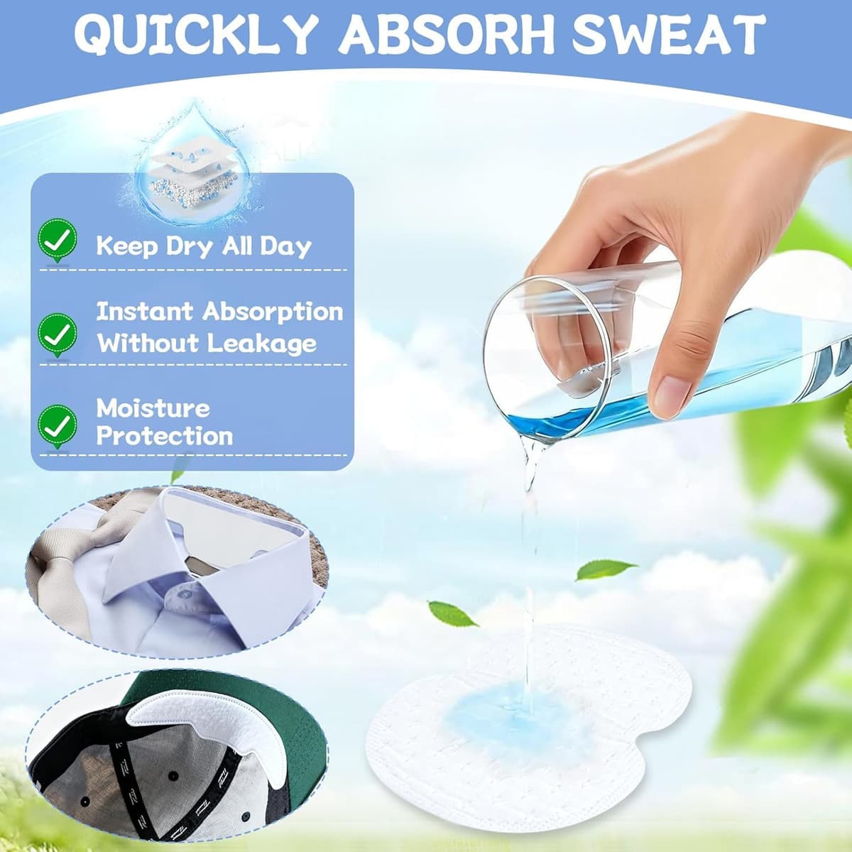 80 Piezas Almohadillas Sudor Axilas, Desechables Almohadillas Absorbentes con 10 Parches para el cuello, Cómodo y Invisible, Antisudor Axilas para Hombres Mujeres — view 4