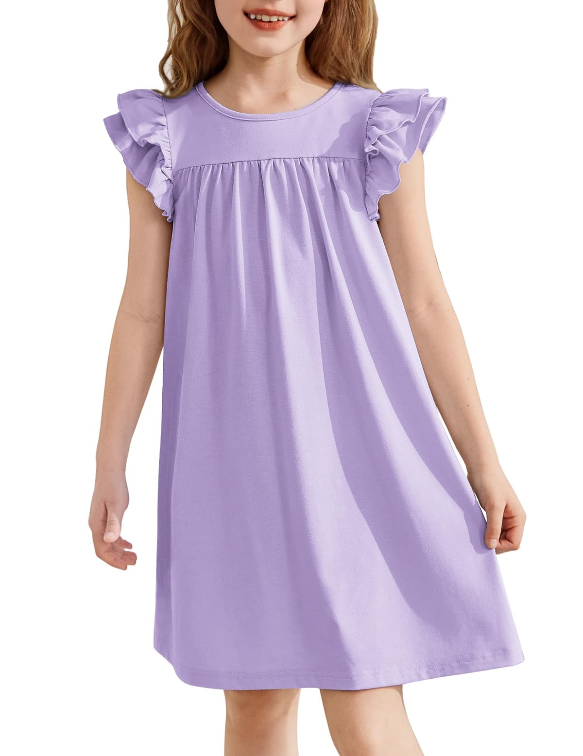 Arshiner Camisón para Niña con Mangas Volantes Vestido de Dormir para Niñas Verano Pijama de Manga Corta Cuello Redondo 5-14 Años — view 8