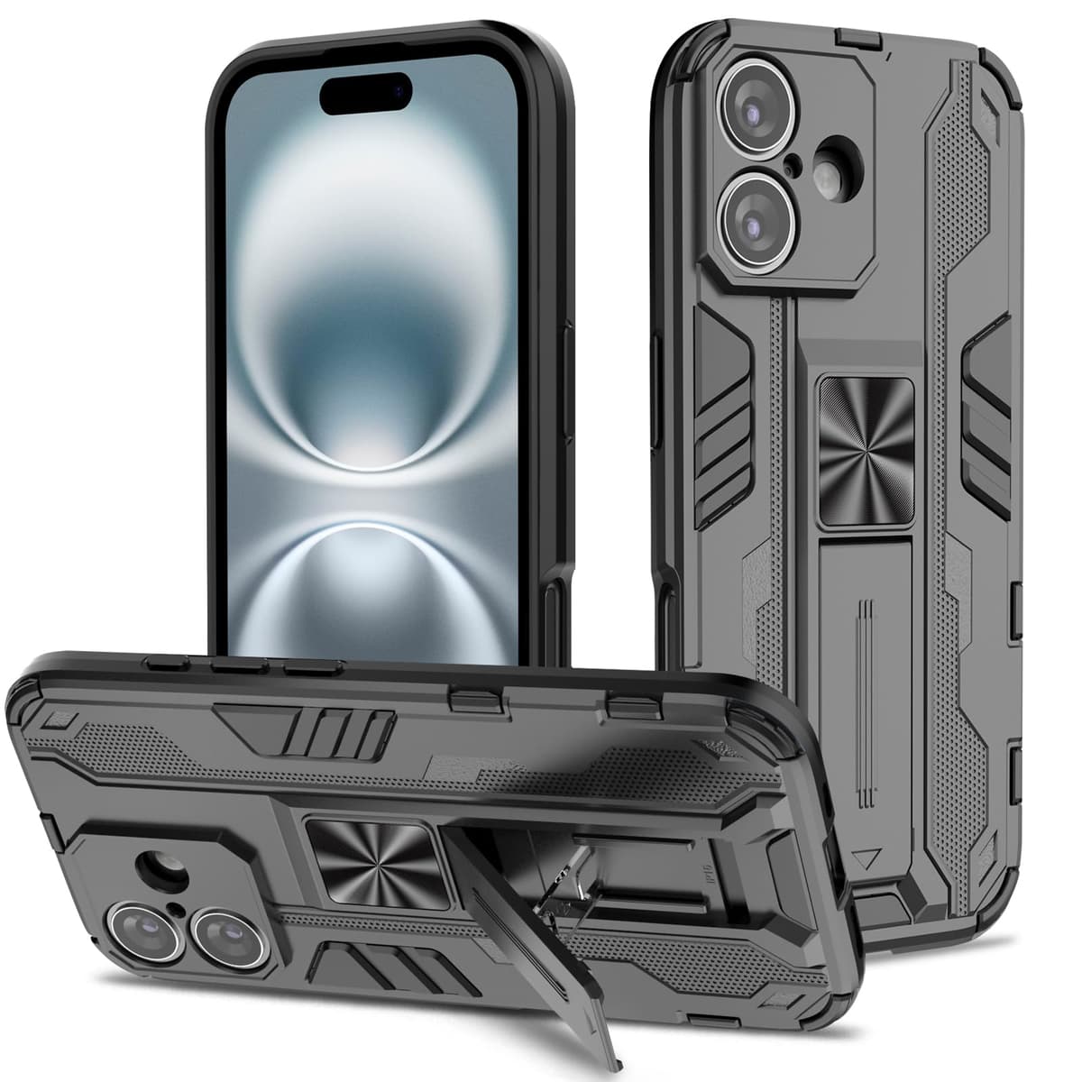 Funda para CMF Phone 2 Pro, Carcasa Antigolpes con Soporte anular metálico, Case Protectora de Grado Militar, Negro — view 1714