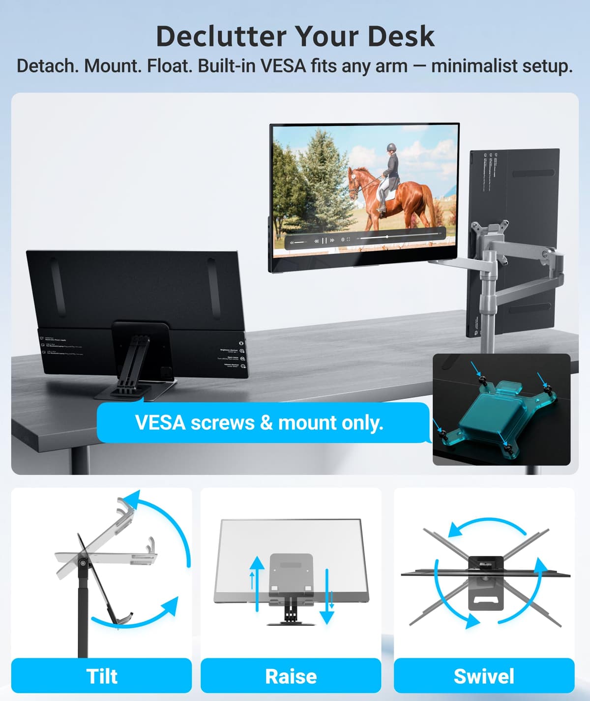 Ingnok Portable Monitor Touchscreen 15.6" FHD 10-Point Touch Screen Monitor W/Vesa & 360° Kickstand, 1200:1 USB-C Mini HDMI Ultra-Thin Travel Monitors for Laptop/PC/Macbook/Phone — view 5