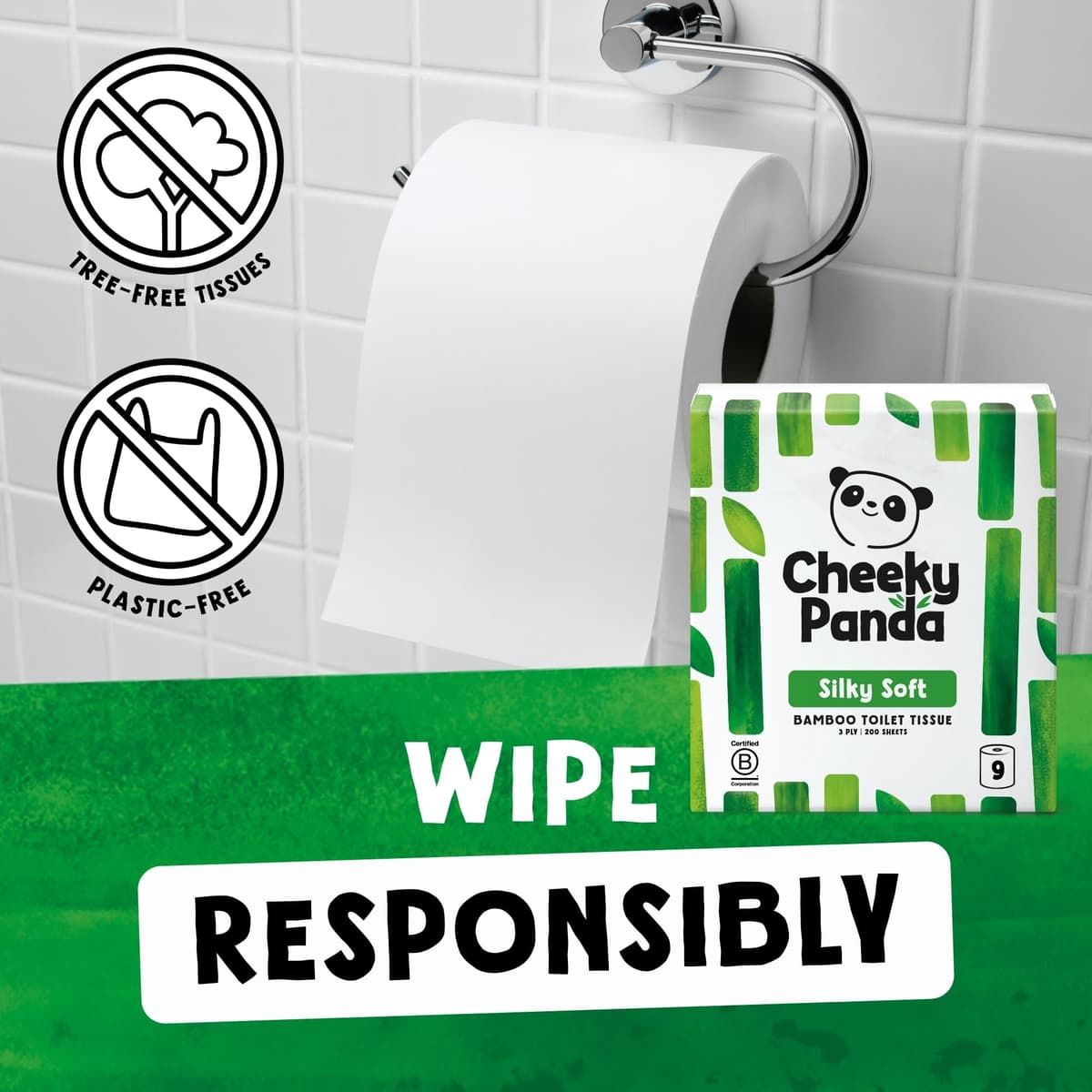 The Cheeky Panda Bamboo Toilet Paper – 9 Rolls of Toilet Paper | Plastic Free Packaging and Sustainable Toilet Tissue | 100% Compostable — view 6