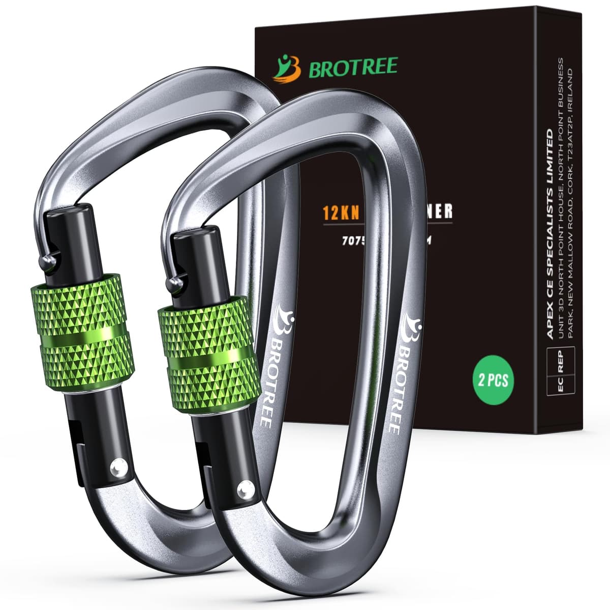 Brotree Mosquetones de Bloqueo 12KN (1200 kg) Mosquetón de Aluminio Resistente con Cierre de Resorte para Hamaca, Senderismo, Gimnasio - Seguridad 8cm Forma de D Mosquetones con Seguro