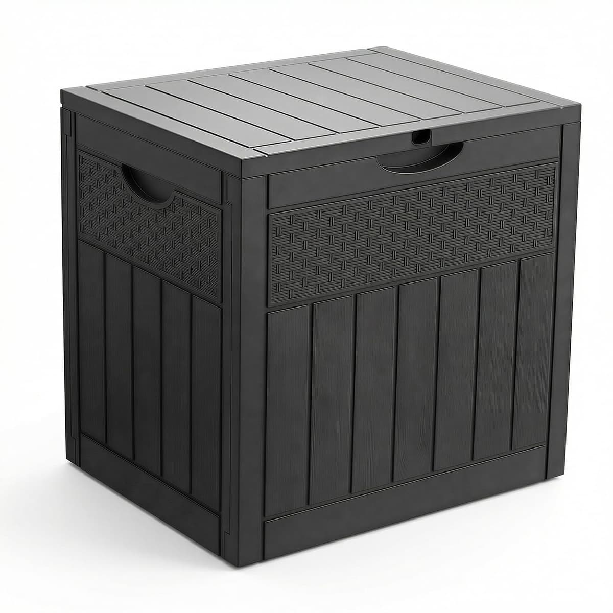 VOUNOT® 126L Outdoor Storage Box with Lid, Lockable Garden Storage Chest, Waterproof Plastic Deck Box for Cushions, Tools & Parcel Delivery, Rattan Effect, Black
