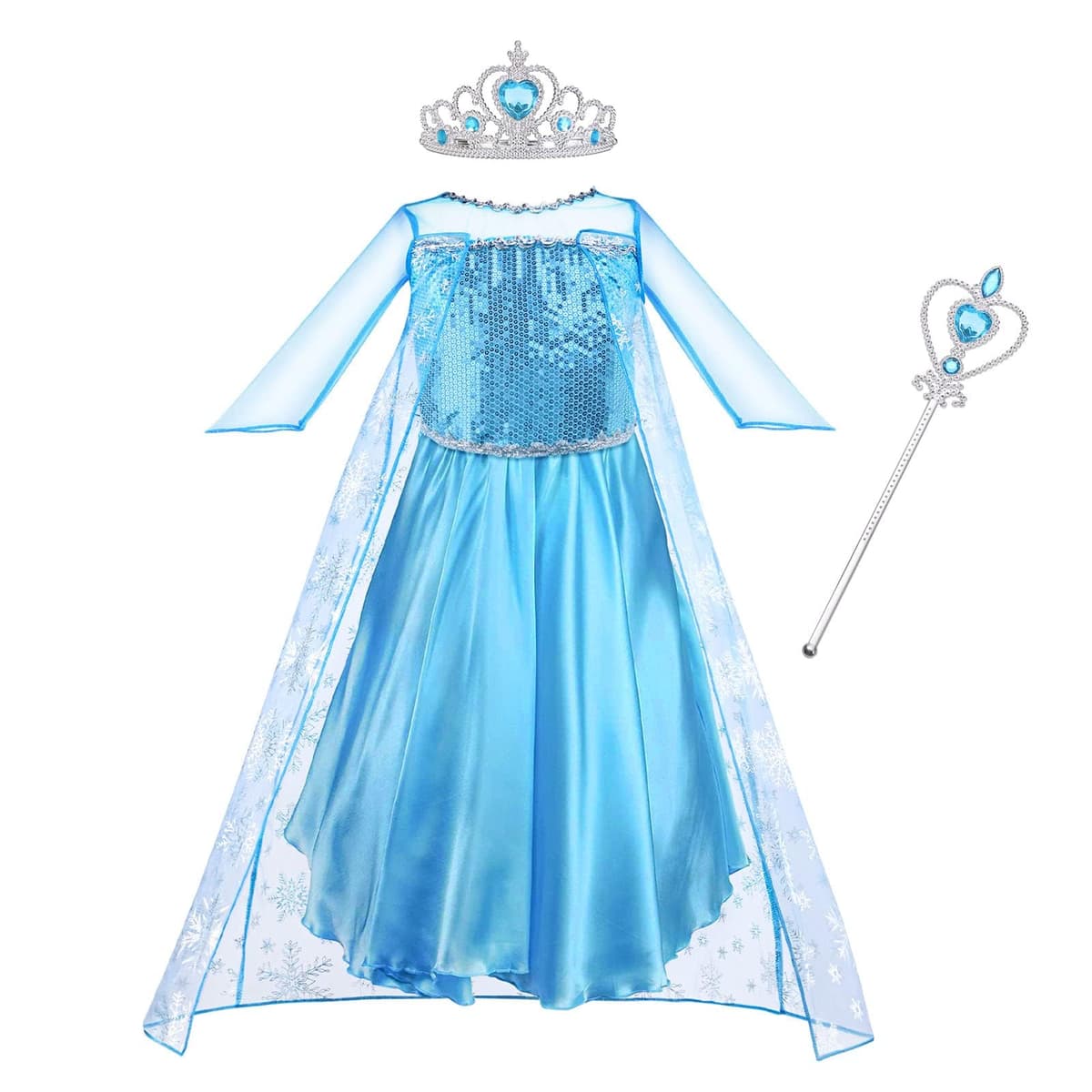 Vicloon Disfraz de Elsa para niña,vestido Elsa para niños, juego con corona de varita mágica, Halloween, Navidad, cumpleaños, fiesta, disfraz, disfraz de niña, azul — view 9