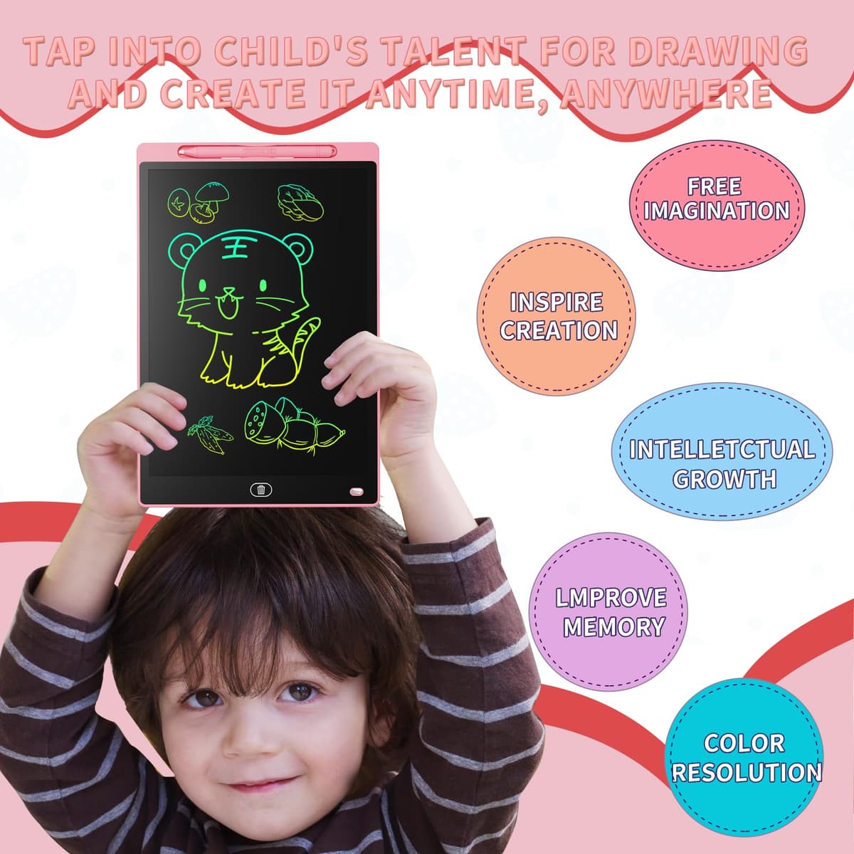 Genialba Tableta de Escritura LCD de Colores de 8,5, Tablero de Dibujo Electrónico - Tablero de Grafiti con Pizarra de Dibujo Borrable Portátil, Regalo para Niños (Rosa) — view 6