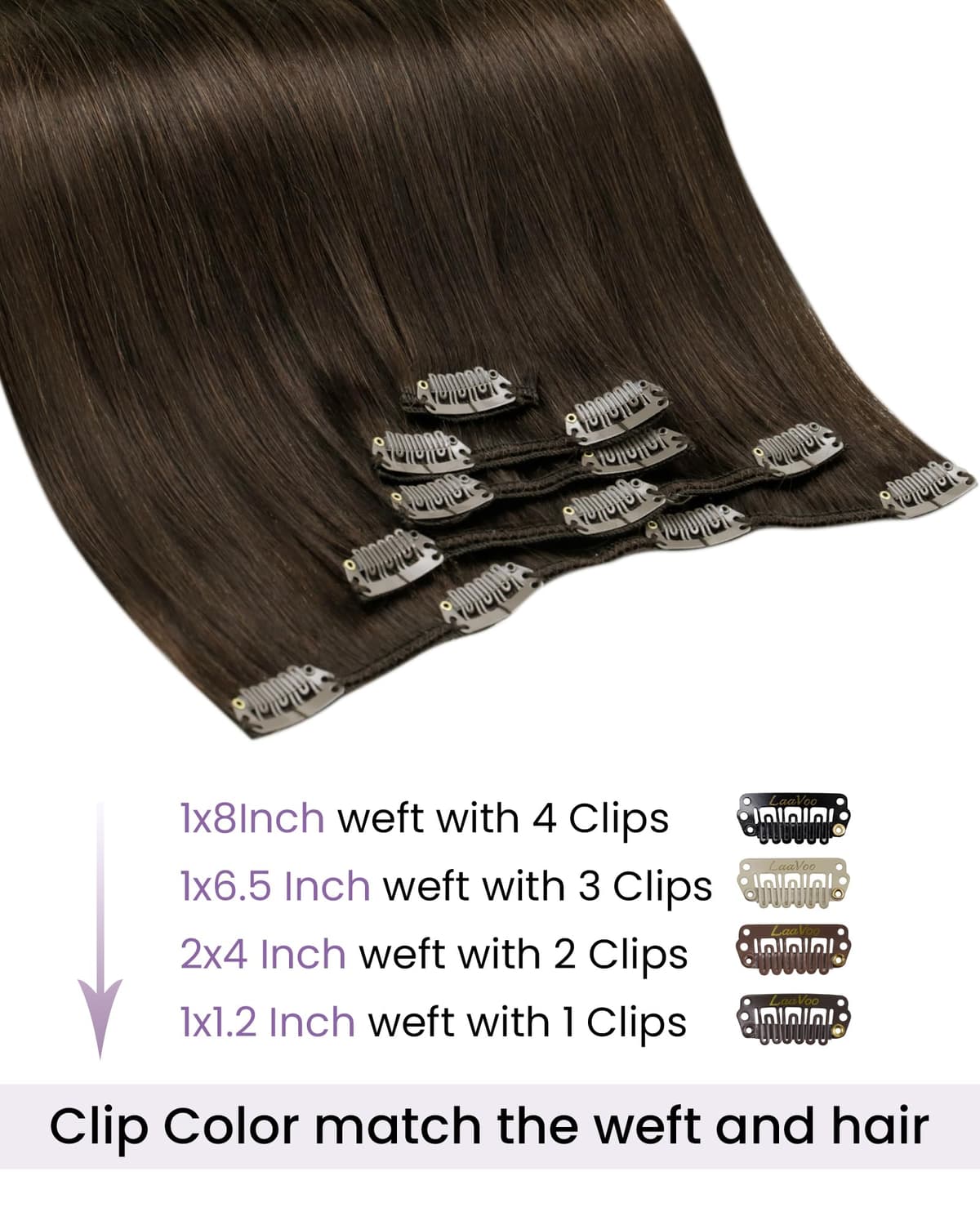 LaaVoo Hair Extensions Clip in Real Human Hair Brown Clip in Hair Extensions Dark Brown Remy Straight Hair Full Head Double Weft 80g 5pcs 14 Inch #4 — view 2