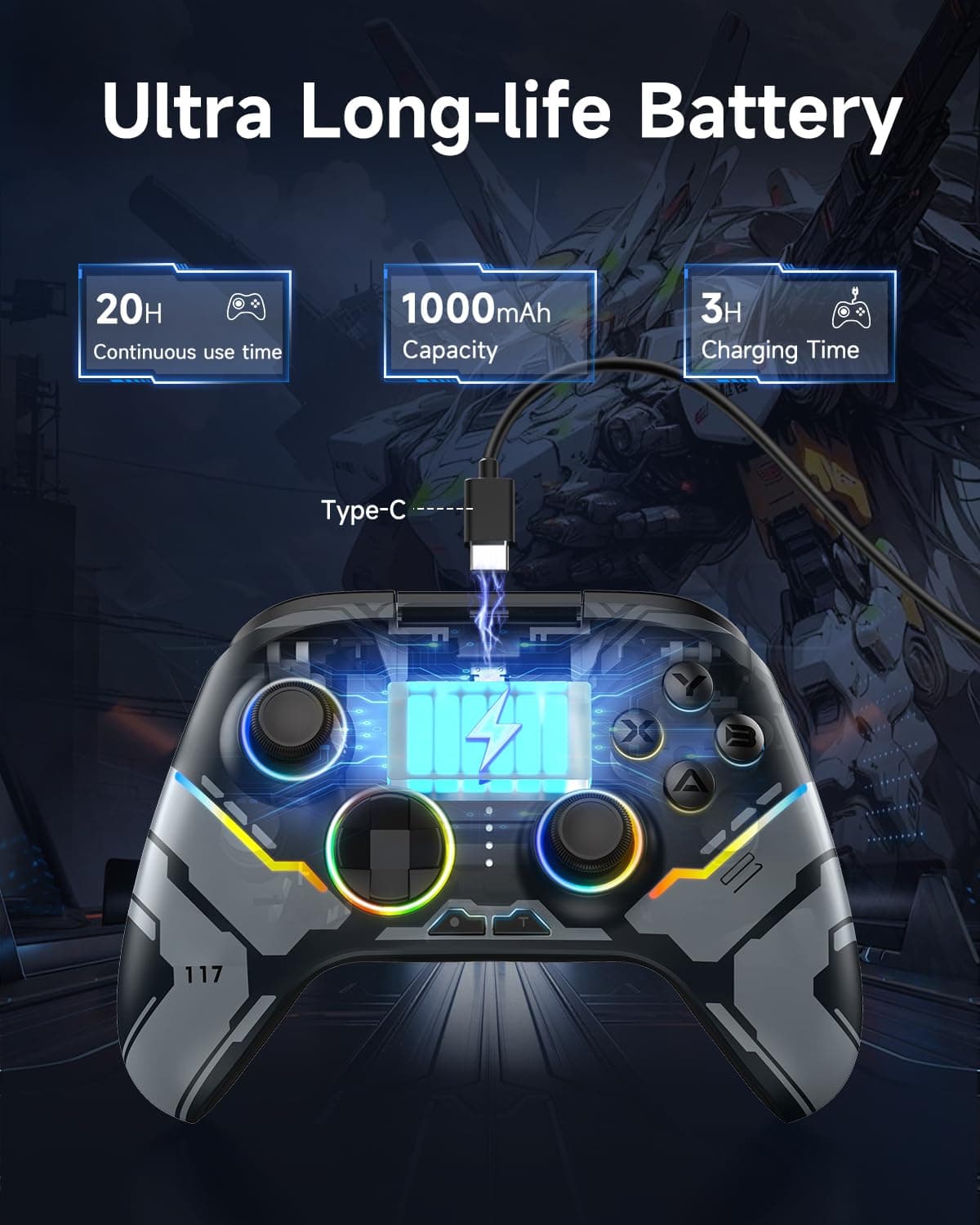 EasySMX X15 Wireless PC Controller with Hall Triggers, Hall Joysticks, Enhanced Bluetooth Game Controller,No Drift No Deadzone effect, Compatible with Windows PC, Android, Steam and Switch — view 4