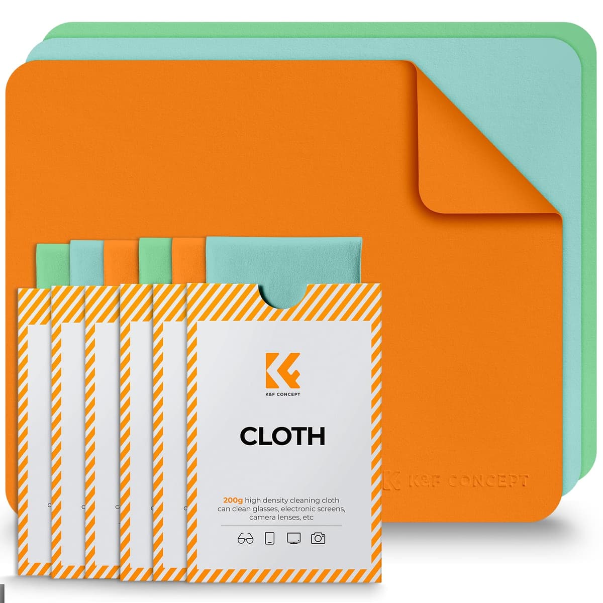 K&F CONCEPT Microfiber Cleaning Cloths, Glasses Cleaning Cloths, Screen Cleaner, Glass Cleaner, Eyeglasses, Camera, VR/AR Headset, Tablet, Lens and Screen, 6 Pack, 6 x 7 inches