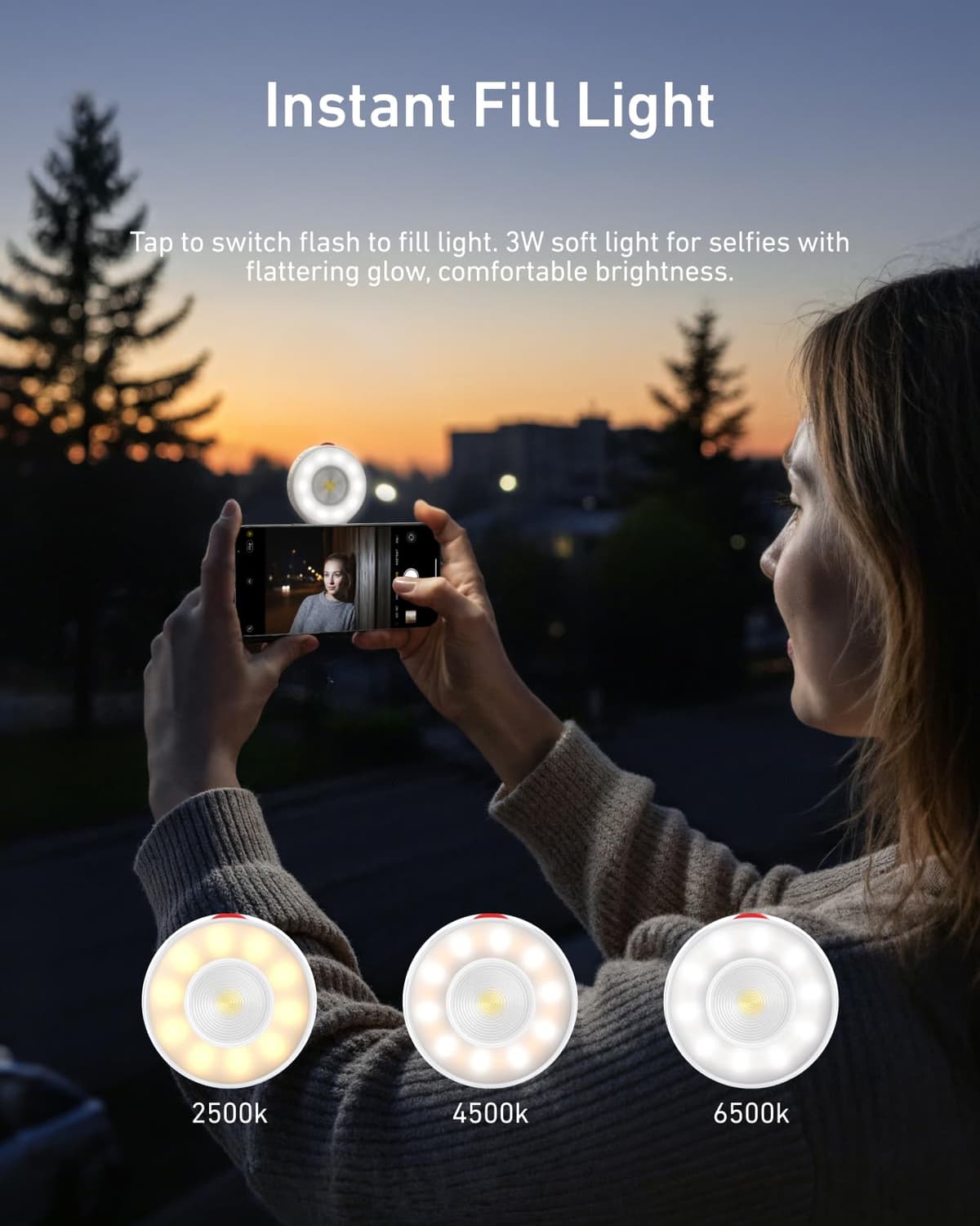 TELESIN 2 in 1 Magnetic Cell Phone Flashlight, Compatible with iPhone Magsafe, LED Ring Light with Flash Function for Selfies, Photography, TikTok, Zoom Calls, Video Conferencing — view 2