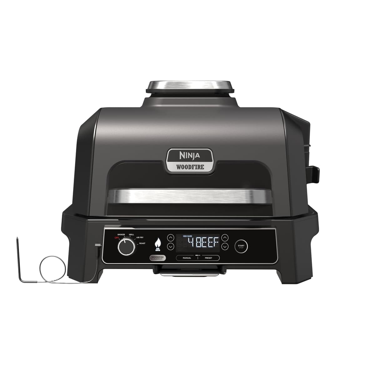 Ninja Woodfire Electric BBQ Grill & Smoker, 7-in-1 Outdoor Grill & Air Fryer, Roast, Bake, Dehydrate, Uses Woodfire Pellets, Weather Resistant, Non-Stick, Portable, Electric, Grey/Black, OG701UK — view 18