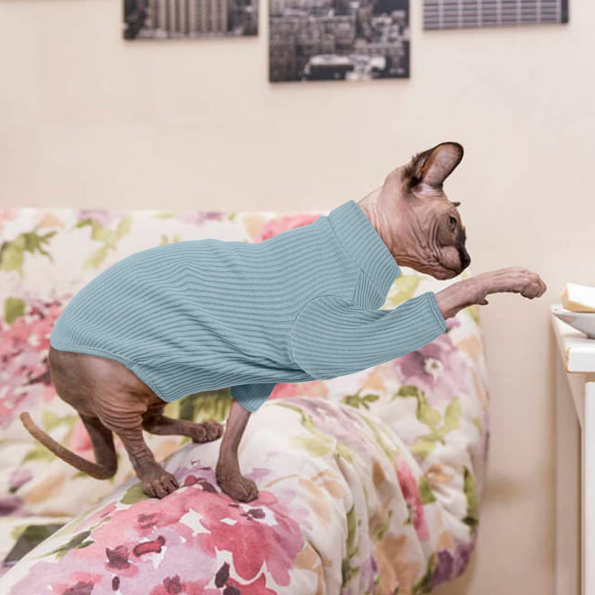 Cat Clothes, Sphynx Cat Clothing, Sphynx Cat Jumper, Cat Clothes For Cats Only, Hairless Cat Jumper, Breathable Cat Pyjamas, Warm Cat Coat, Cat Sweater, Cat Vest For Sphynx, Devon Rex-M — view 5