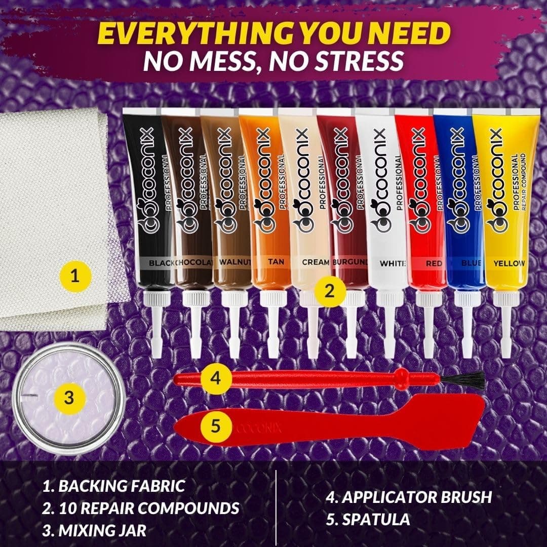 Coconix Leather & Vinyl Repair Kit | Fix Tears, Holes, Scratches, and Peeling on Leather and Vinyl Furniture, Car Seats, and Jackets | Easy Application with Customizable Colors — view 6