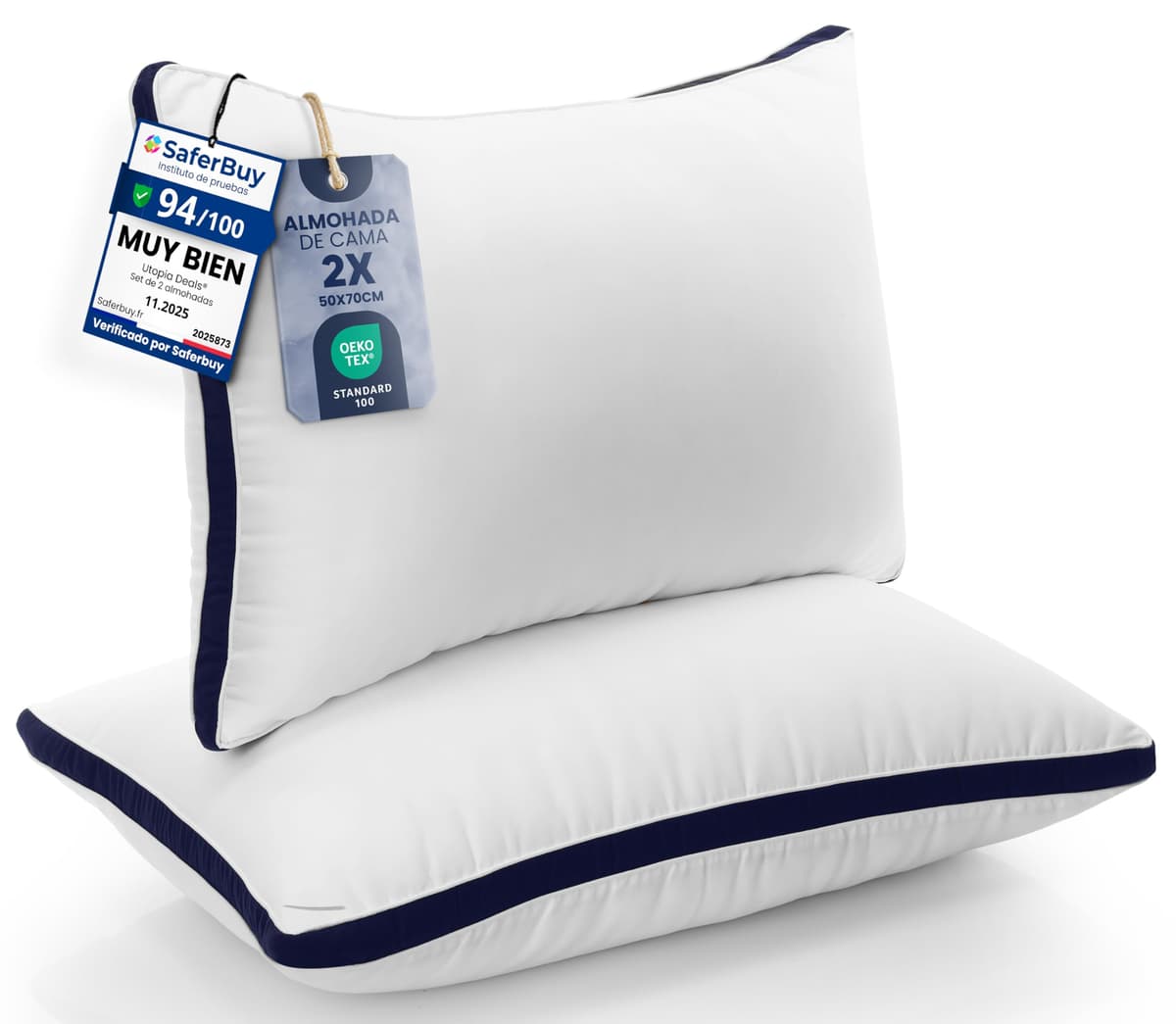 Utopia Bedding Almohadas (2 Unidades), 40 x 70 cm Tela de Microfibra con Relleno de poliéster 3D, Transpirable y Suave (Azul Marino) — view 9
