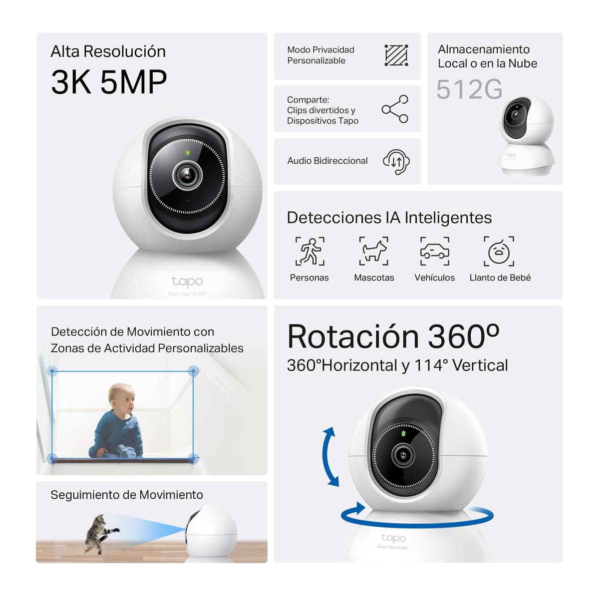 Tapo C230 - IA Cámara Vigilancia 360°, 3K 5MP, Alarma Sonora/Luz, Visión Nocturna, Audio Bidireccional, AI Detección Movimiento, Control Google/Alexa, Tarjeta SD hasta 512G, Fácil configuración — view 2