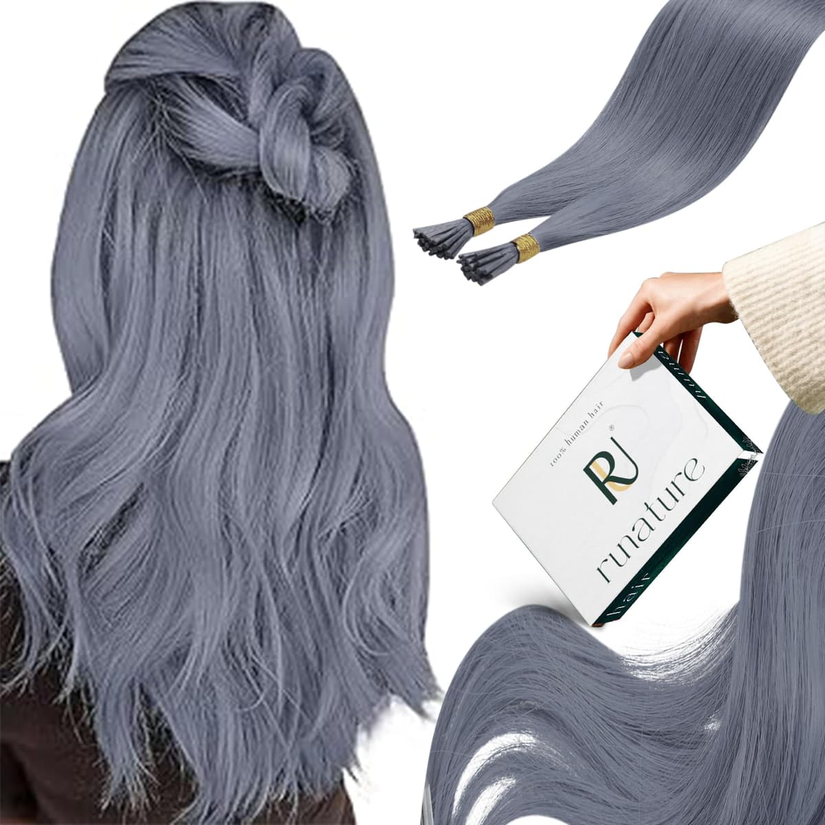 RUNATURE 18 Inch Nano Beads Hair Extensions Real Human Hair Ice Blonde Nano Hair Extensions Real Human Hair White Blonde Invisible Nano Rings Straight Remy Hair 50g 50s #800 — view 23