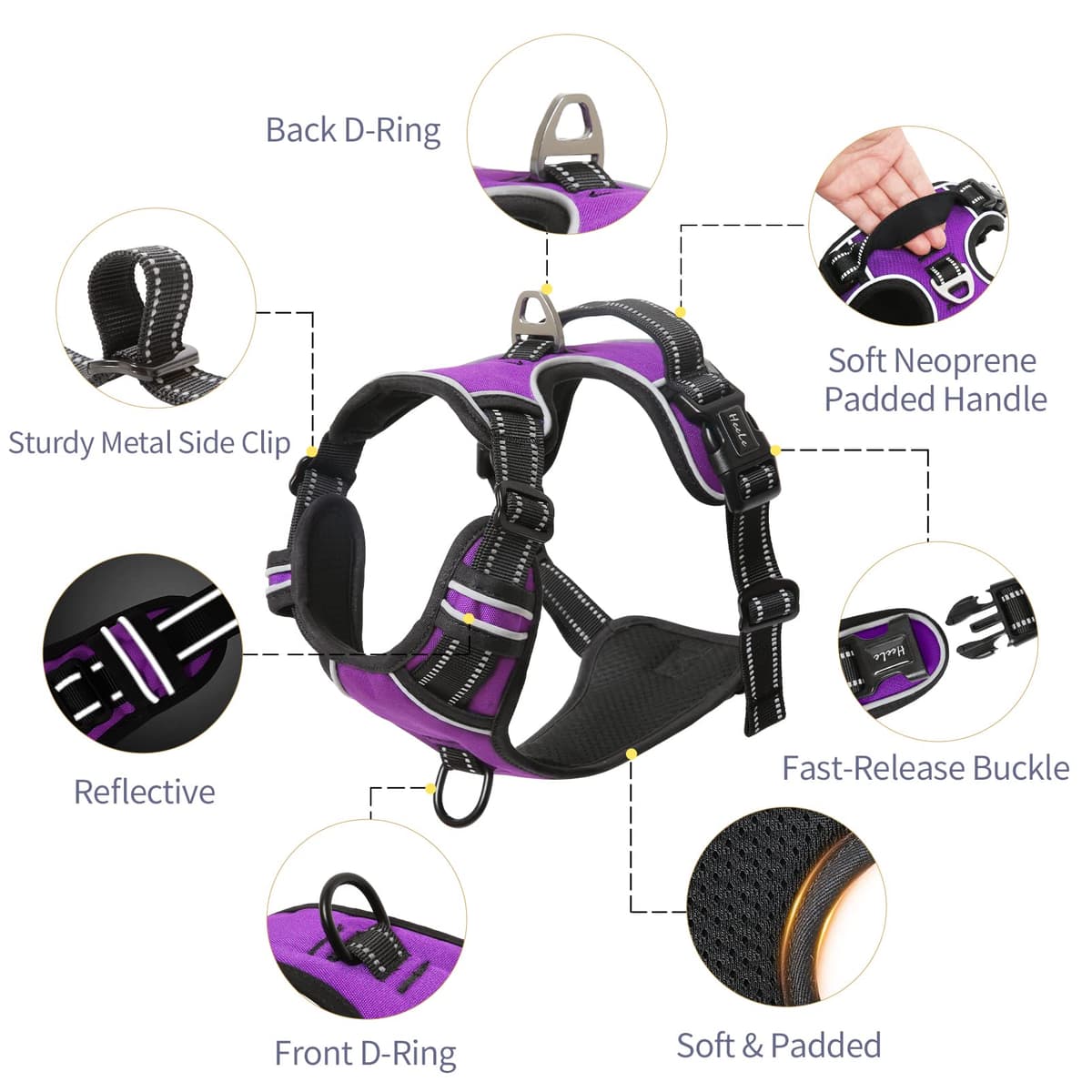 HEELE Dog Harness Medium No Pull Dog Vest Harness with Soft Handle Reflective Pet Harness for Outdoor Training Walking, Black, M — view 243