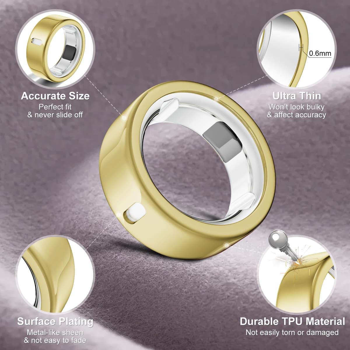 Paquete de 4 fundas compatibles con Oura Ring Gen 4/Oura Ring Gen 3 Horizon/3 Heritage, carga directa, protector de TPU antiarañazos para mujeres y hombres que entrenan gimnasio, talla 8 — view 5