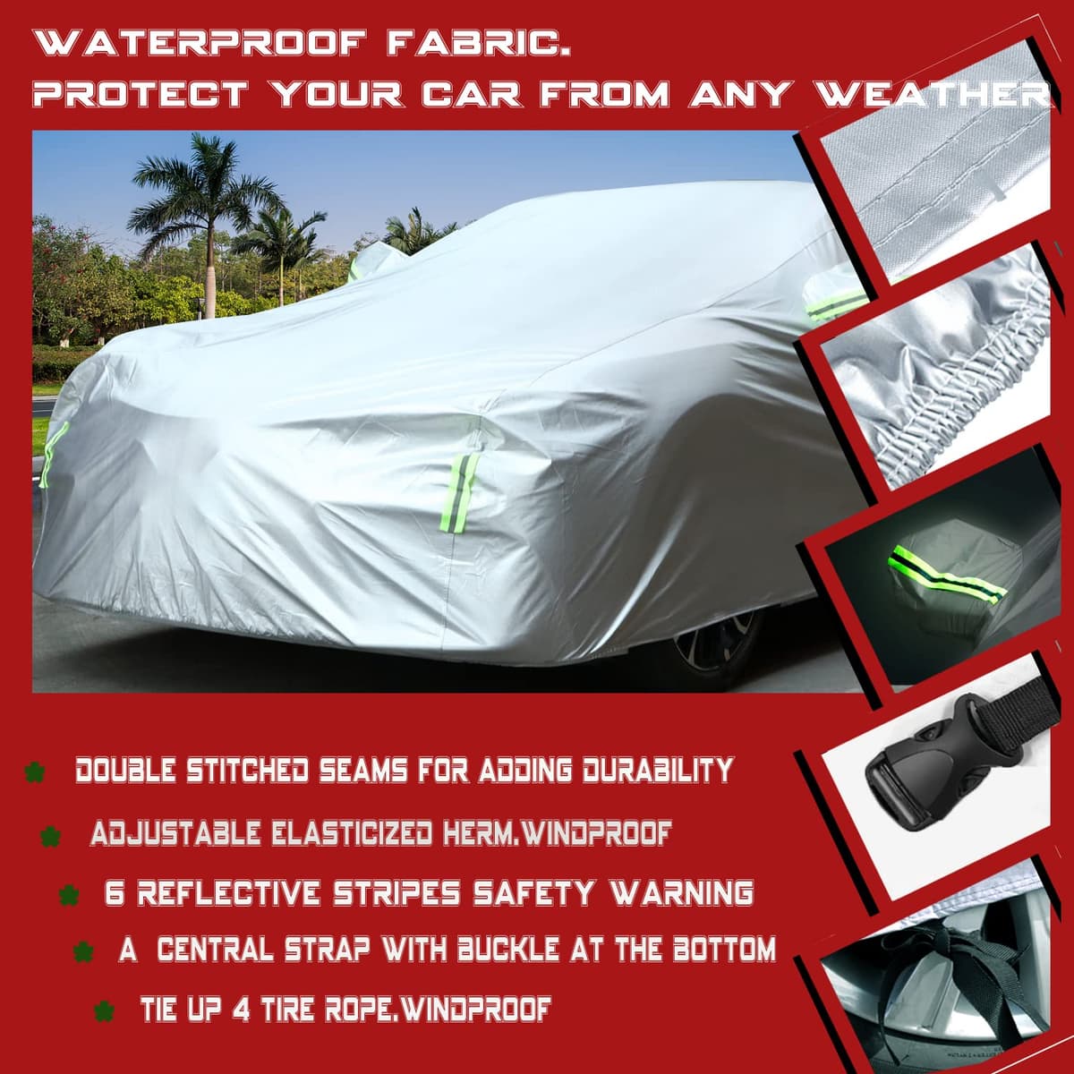 Funda Coche SUV Impermeable Funda para Coche Exterior A Prueba de Polvo A Prueba de Nieve Protección UV para SUV,Size M: MAX 183in/465cm — view 3