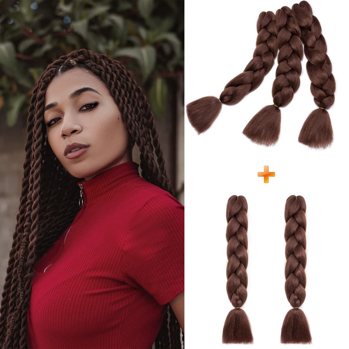 60cm Extensiones de Pelo Trenzas Africanas Castaño Oscuro Extensiones para Trenzas Africanas 1 pcs 100g Kanekalon Pelo para Trenzas Africanas Sintetico Extensiones de Trenzado Cabello Braiding — view 83