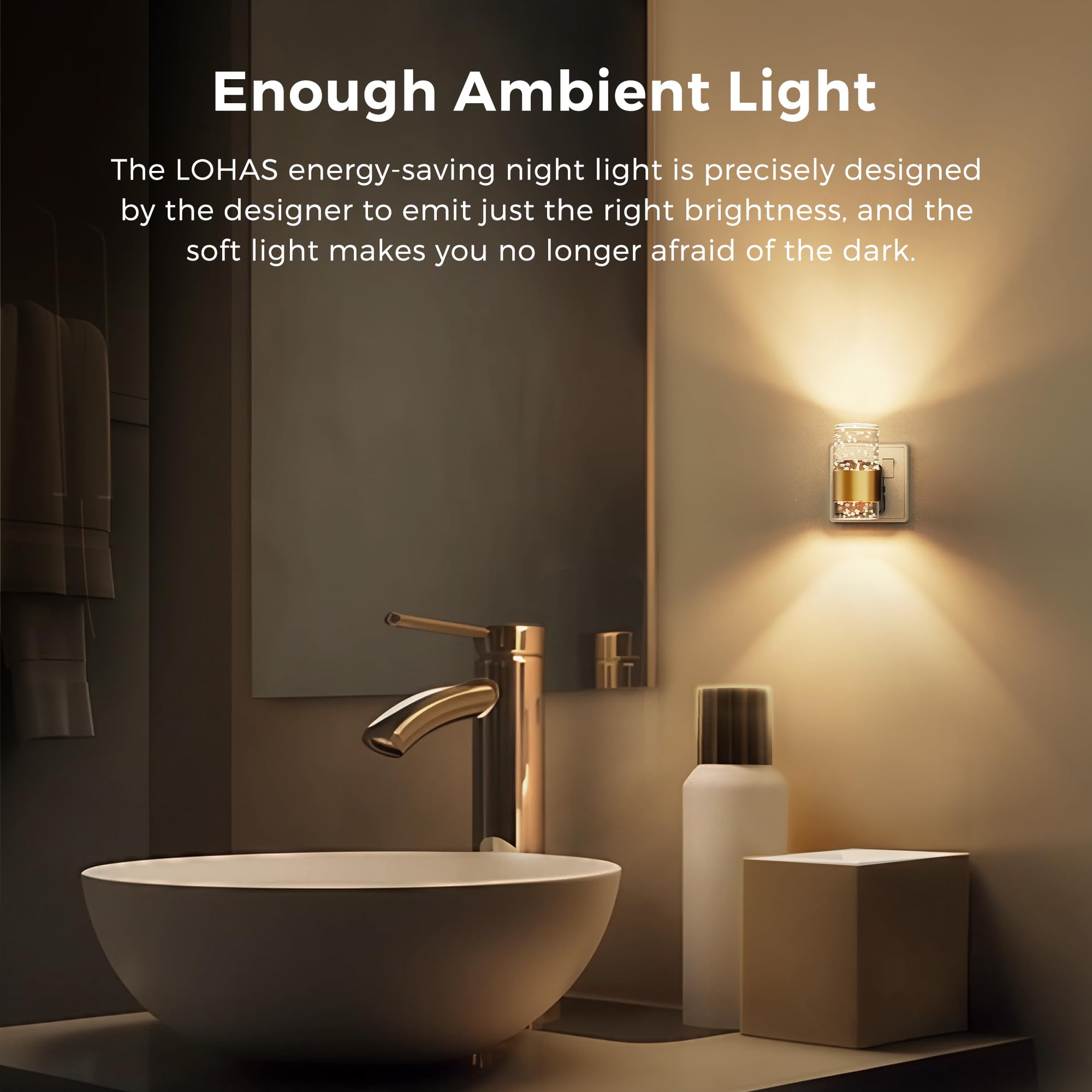 LOHAS-LED Plug in Night Light, Acrylic Night Light with Dusk to Dawn Sensor, Adjustable Brightness 0-100LM, Warm White 3000K, Plug in Nightlight for Hallway, Bathroom, Stair, Bedroom[1 Pack] — view 4