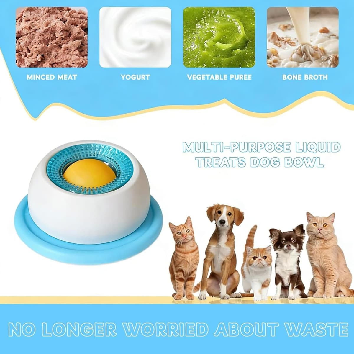 Dog Lick Bowl, Anti-Slip Dog Lick Bowl with Rotating Ball, Interactive Slow Feeding Toy Reduces Anxiety and Boredom (Blue) — view 5